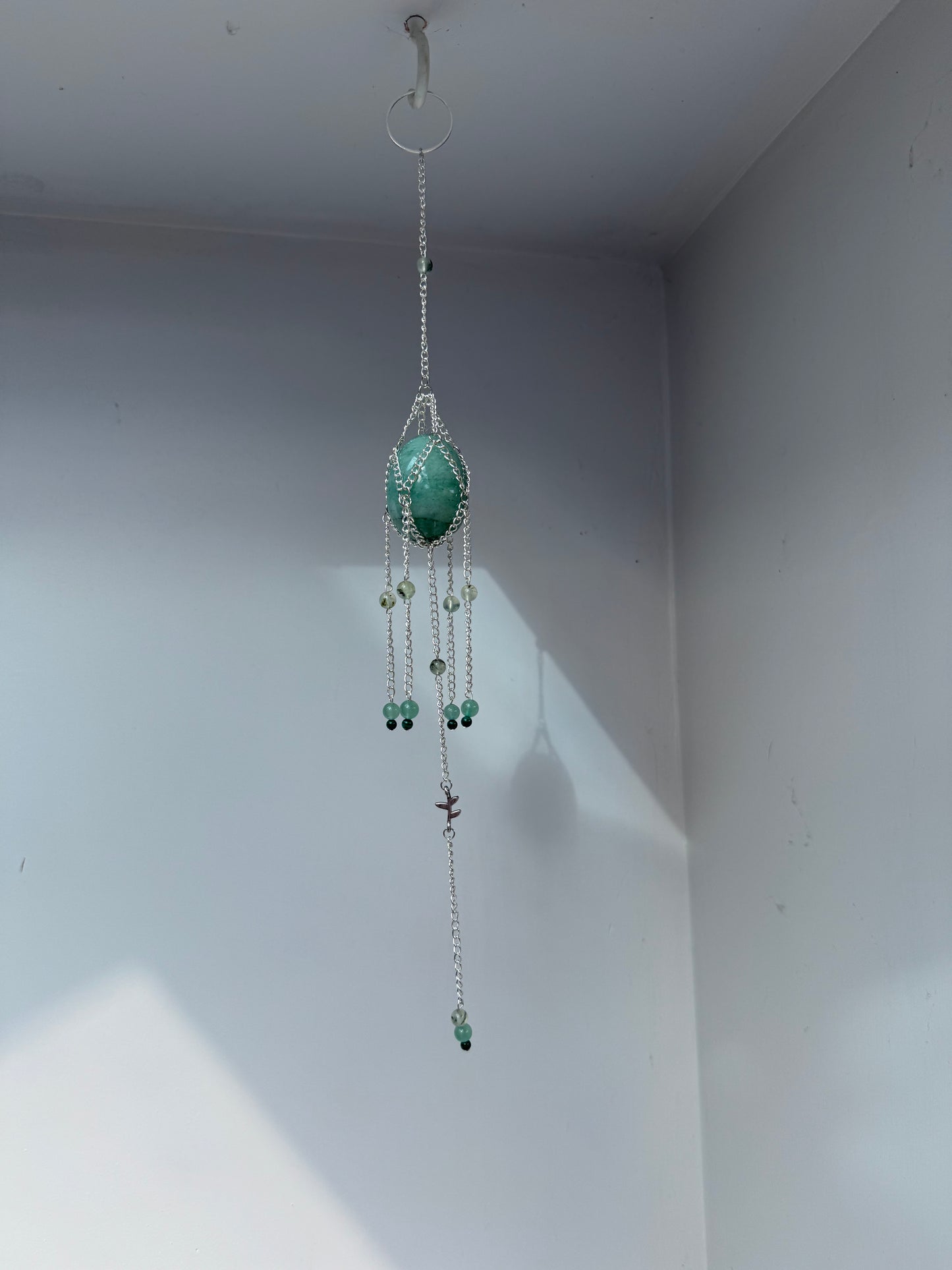 Aventurine Egg + Prehnite Suncatcher | Handmade Crystal Wall Hanging