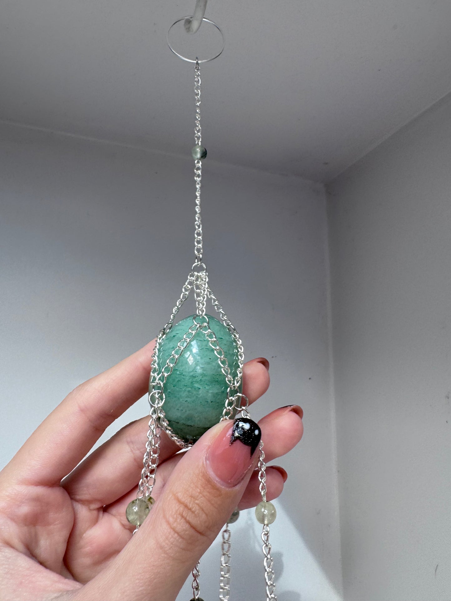Aventurine Egg + Prehnite Suncatcher | Handmade Crystal Wall Hanging