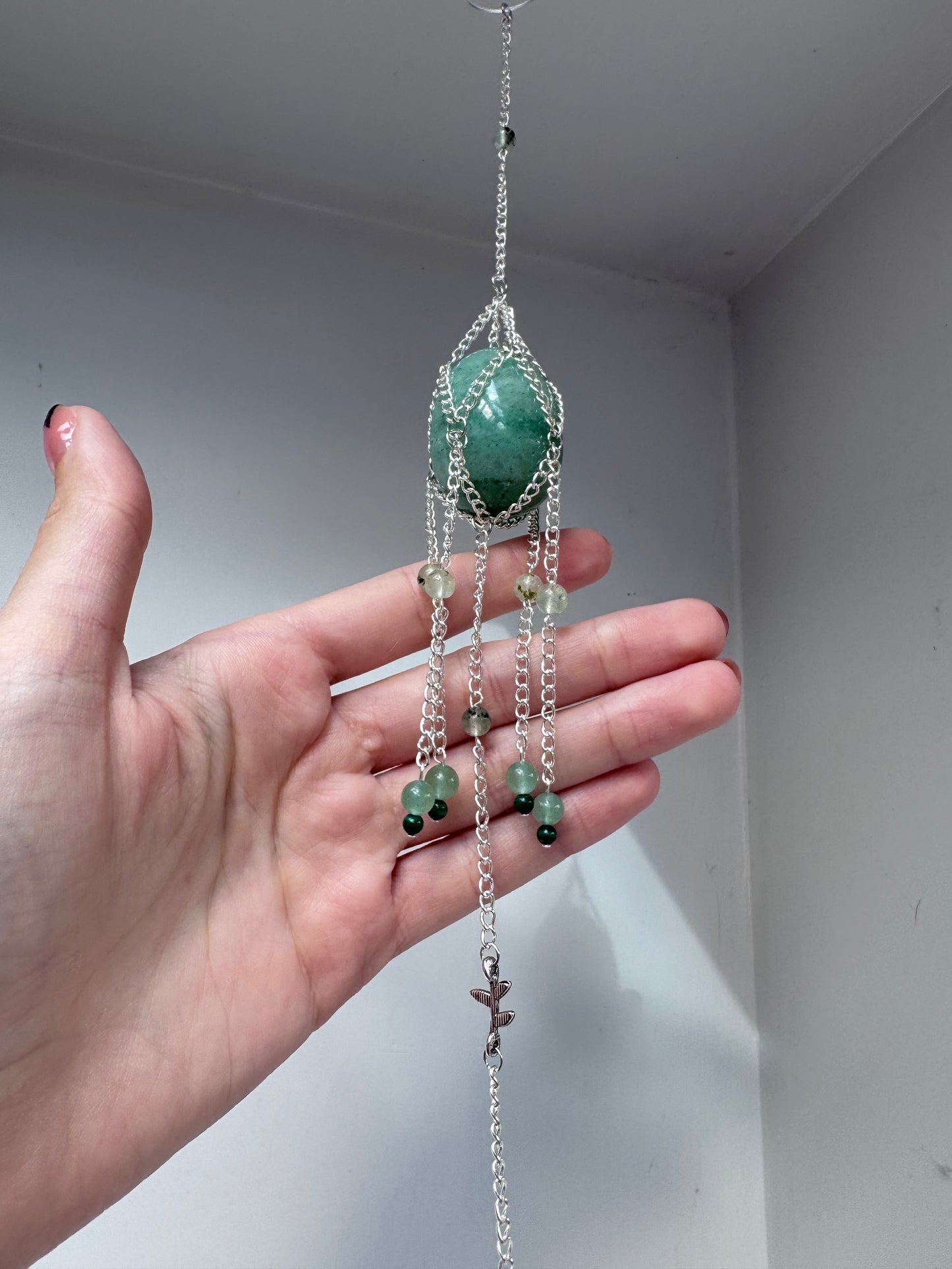 Aventurine Egg + Prehnite Suncatcher | Handmade Crystal Wall Hanging