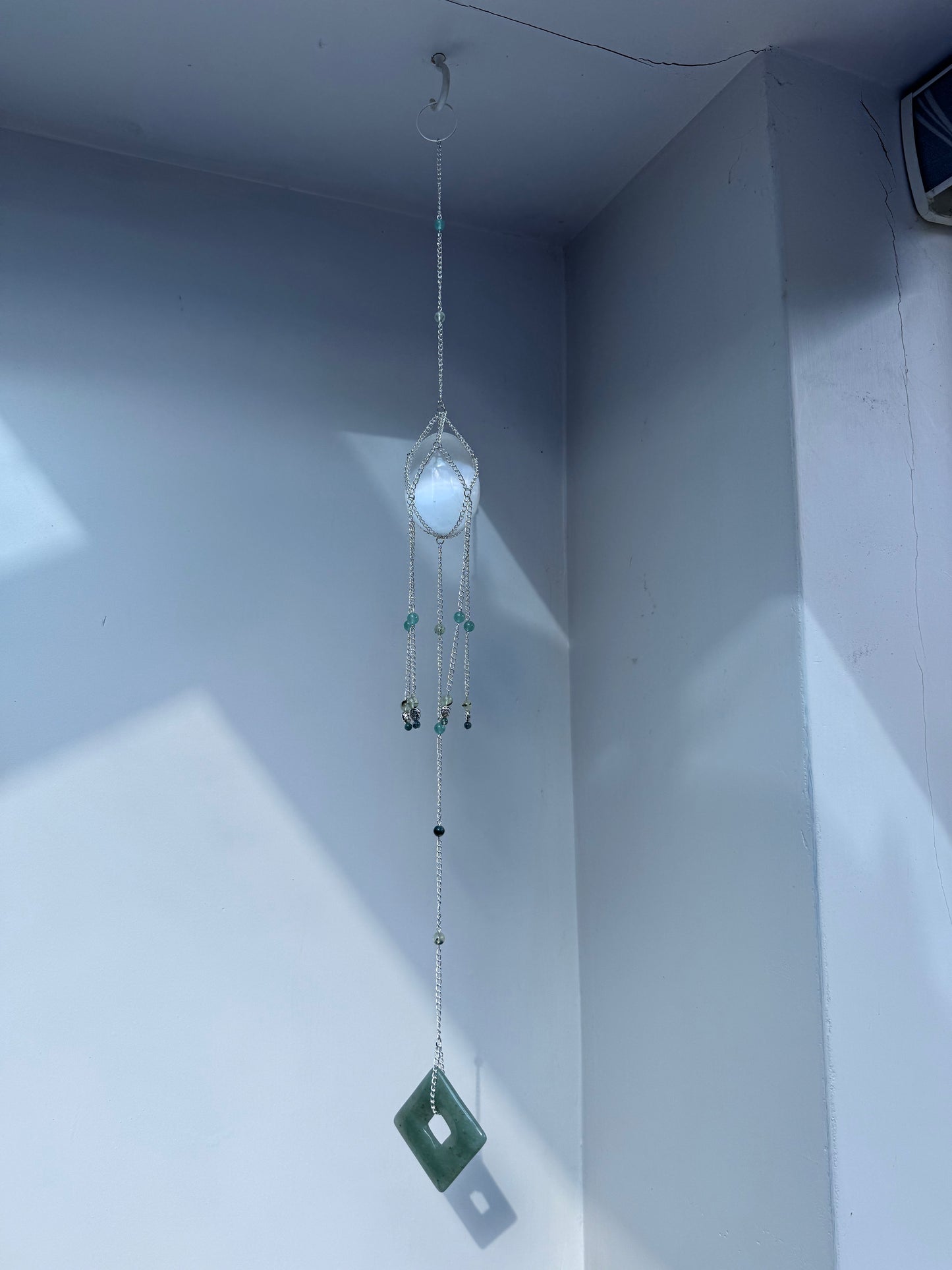 Selenite Egg + Aventurine Suncatcher | Handmade Crystal Wall Hanging