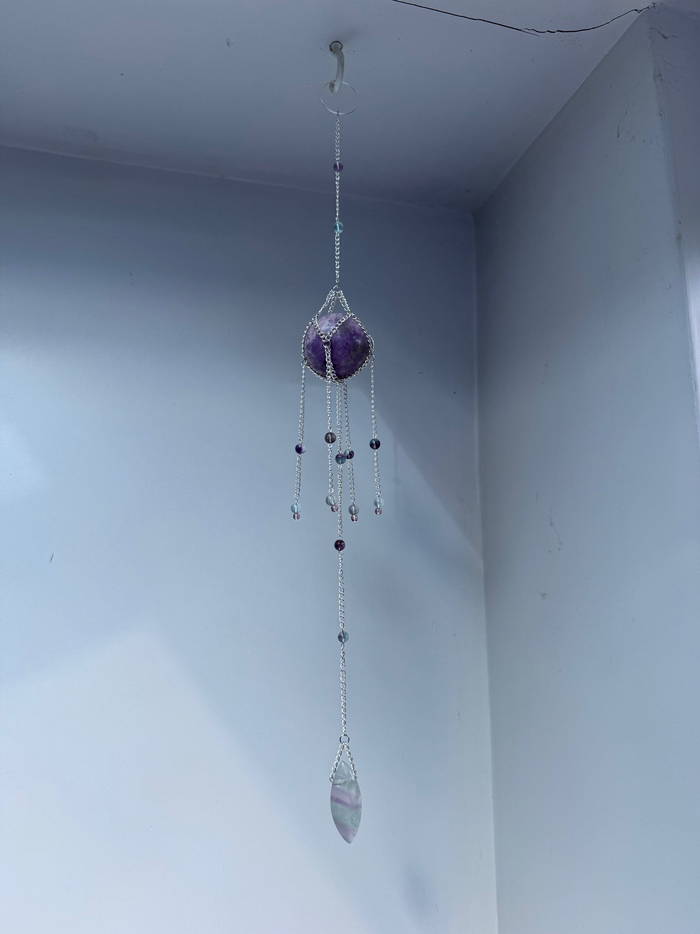 Lepidolite + Fluorite Suncatcher | Handmade Crystal Wall Hanging