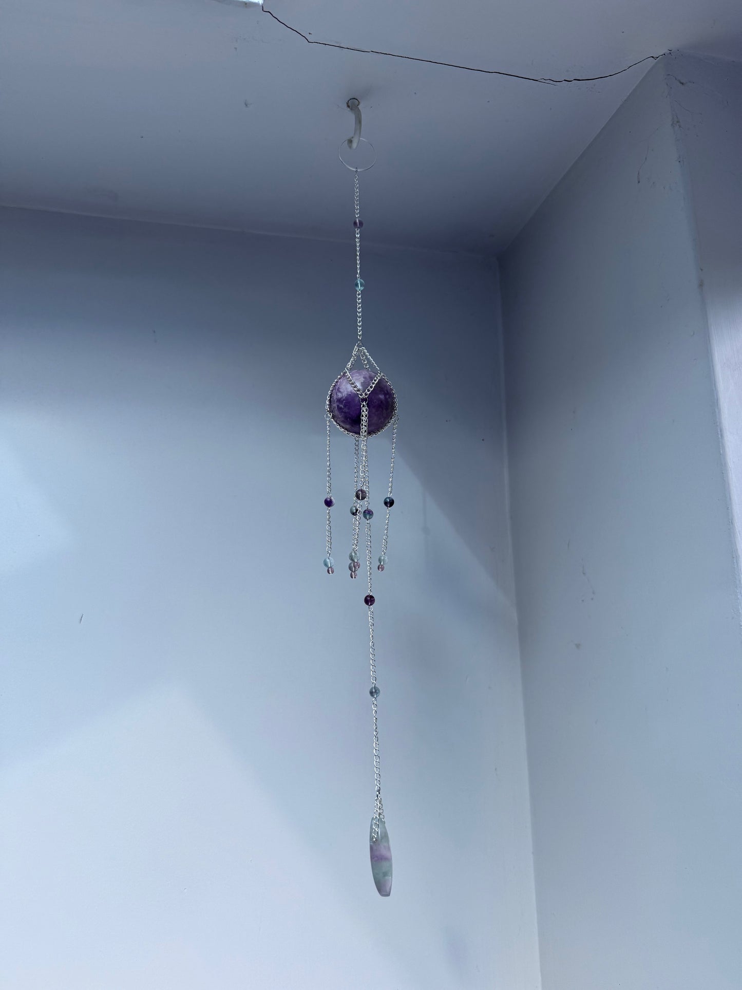 Lepidolite + Fluorite Suncatcher | Handmade Crystal Wall Hanging