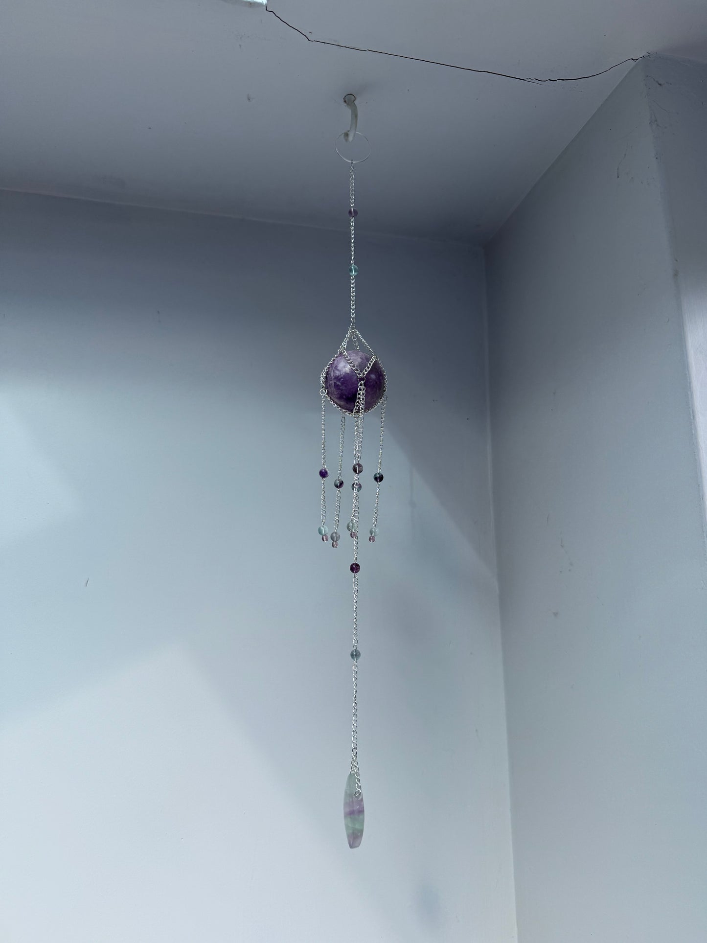 Lepidolite + Fluorite Suncatcher | Handmade Crystal Wall Hanging