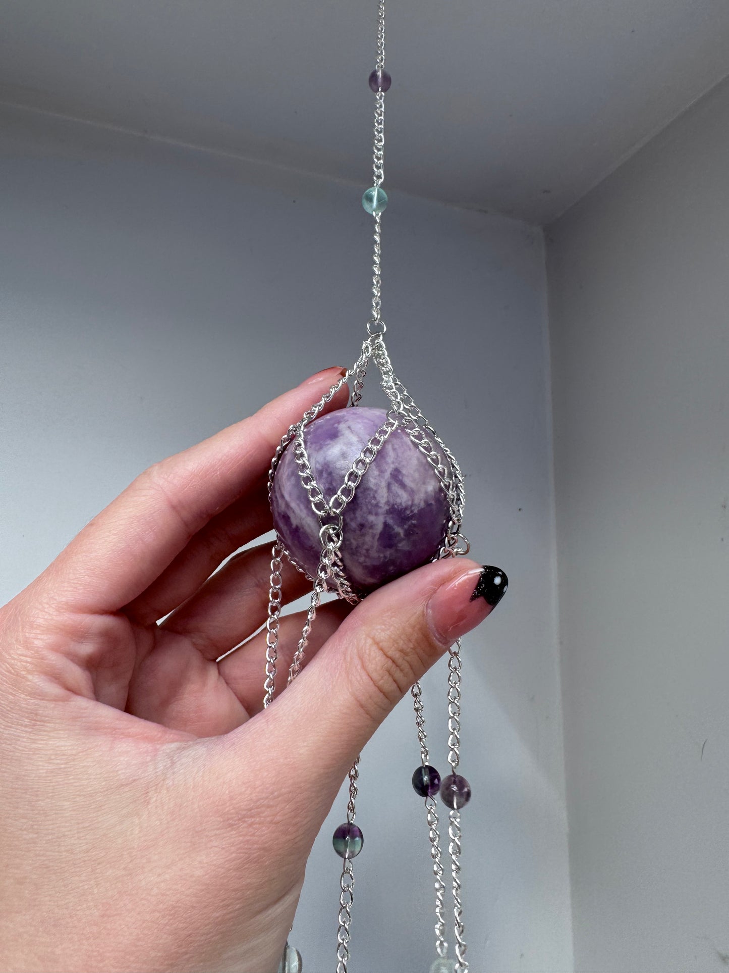 Lepidolite + Fluorite Suncatcher | Handmade Crystal Wall Hanging