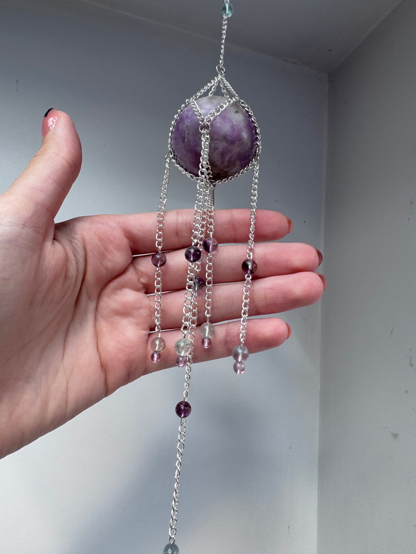 Lepidolite + Fluorite Suncatcher | Handmade Crystal Wall Hanging