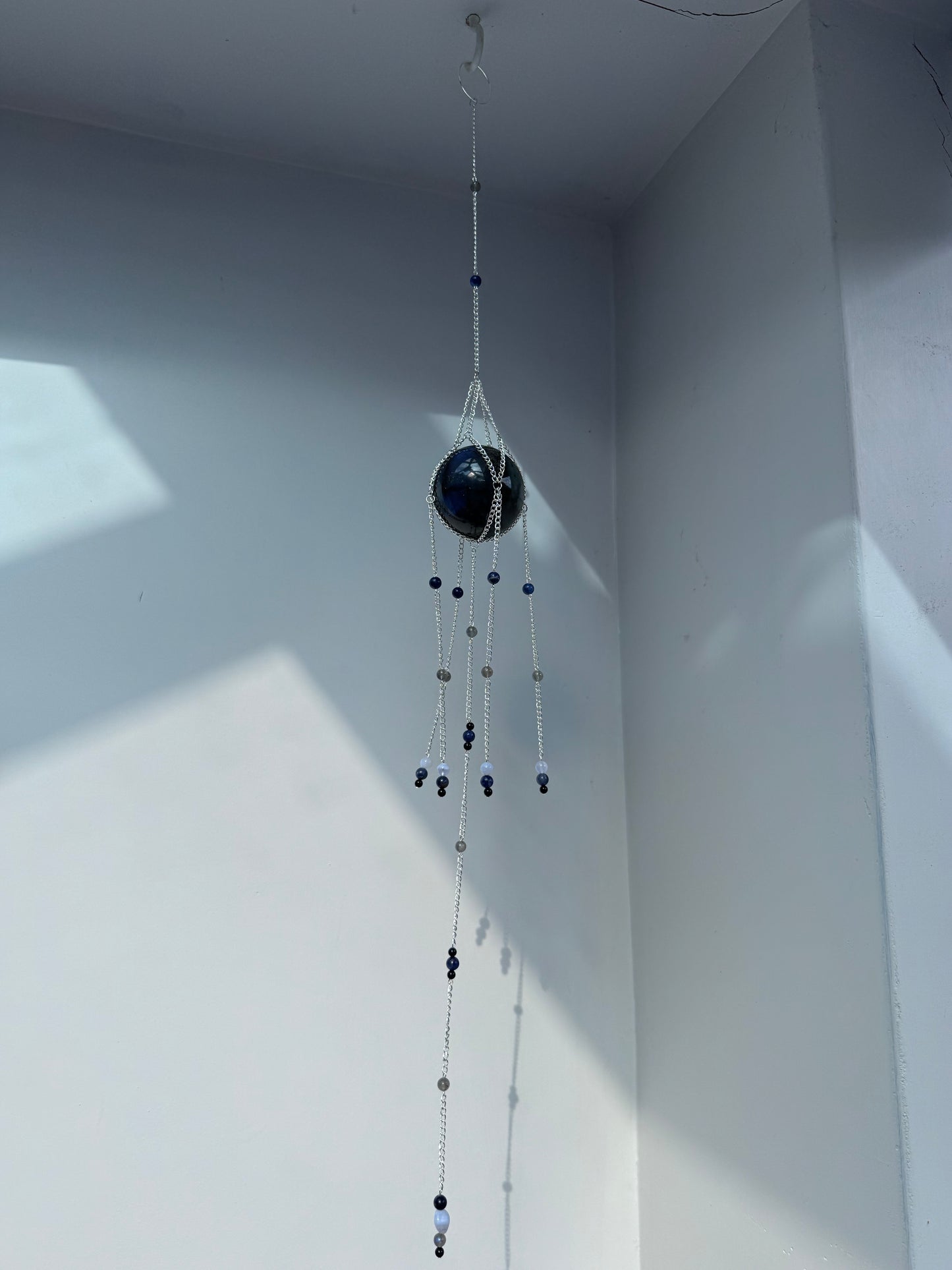 Big Labradorite + Blue Lace Agate Suncatcher | Handmade Crystal Wall Hanging