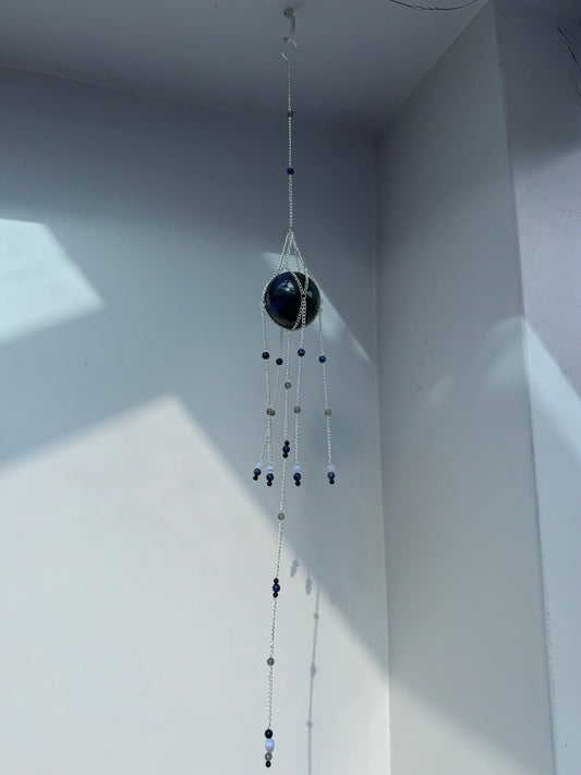 Big Labradorite + Blue Lace Agate Suncatcher | Handmade Crystal Wall Hanging