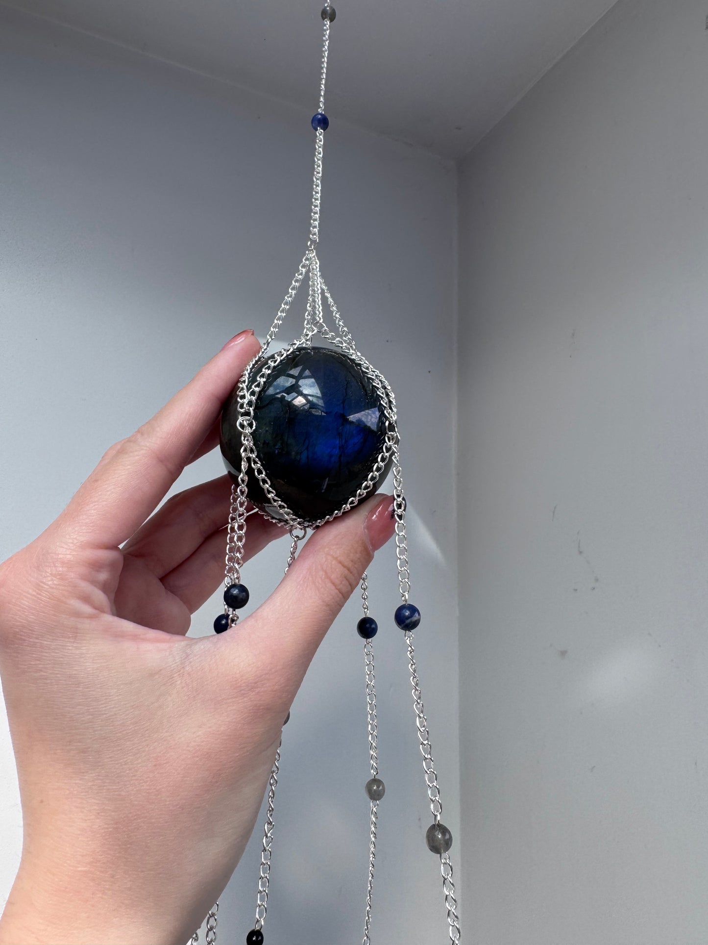 Big Labradorite + Blue Lace Agate Suncatcher | Handmade Crystal Wall Hanging