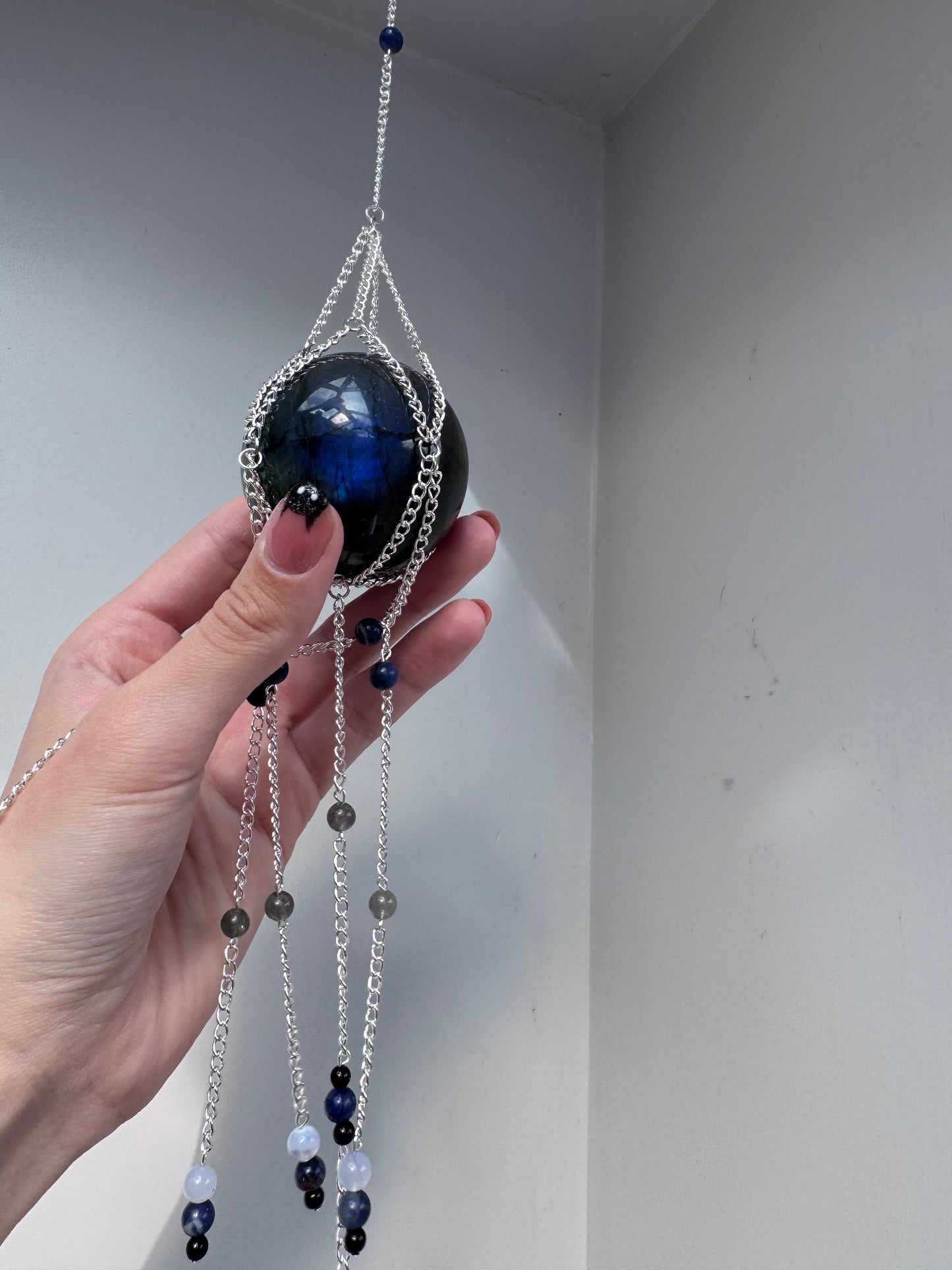 Big Labradorite + Blue Lace Agate Suncatcher | Handmade Crystal Wall Hanging