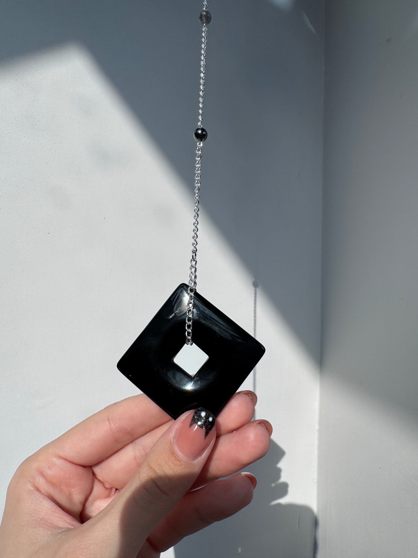 Big Labradorite + Black Agate Suncatcher | Handmade Crystal Wall Hanging