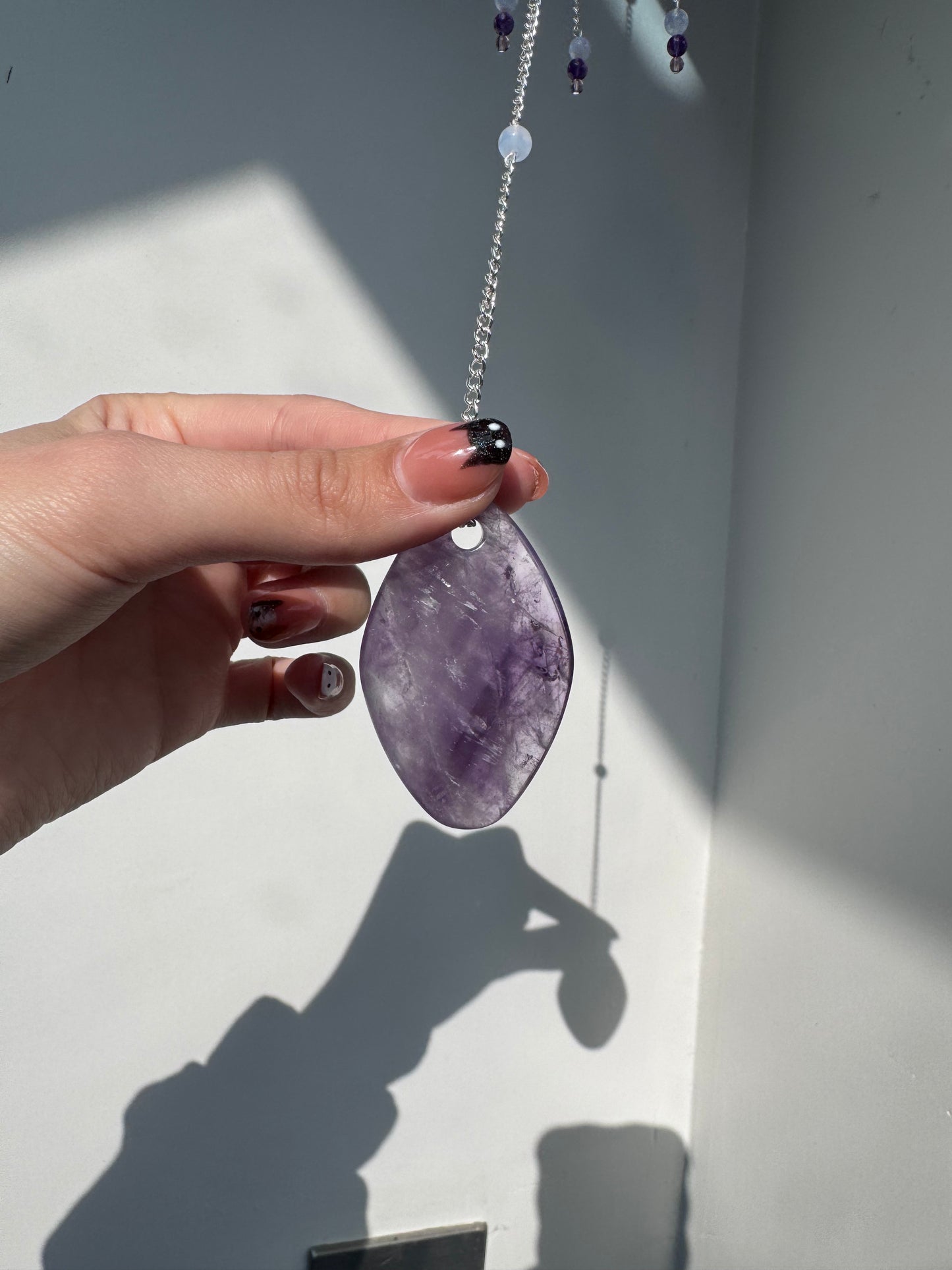 Selenite Egg + Amethyst + Blue Lace Agate Suncatcher | Handmade Crystal Wall Hanging