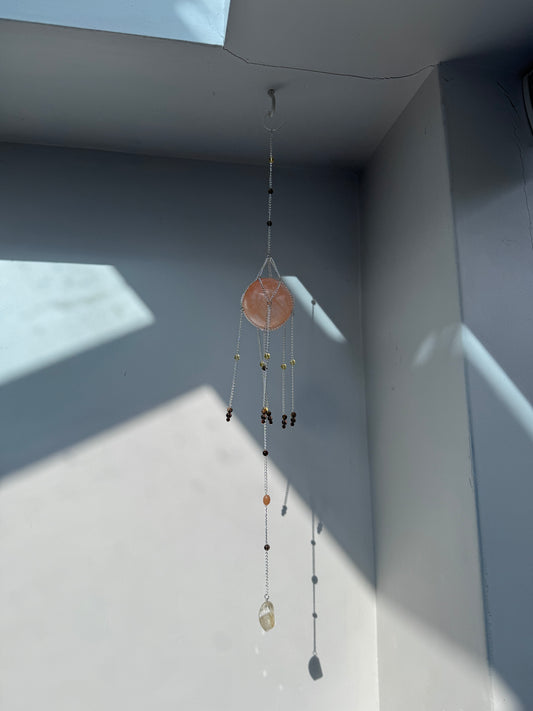 Peach Selenite + Citrine Suncatcher | Handmade Crystal Wall Hanging