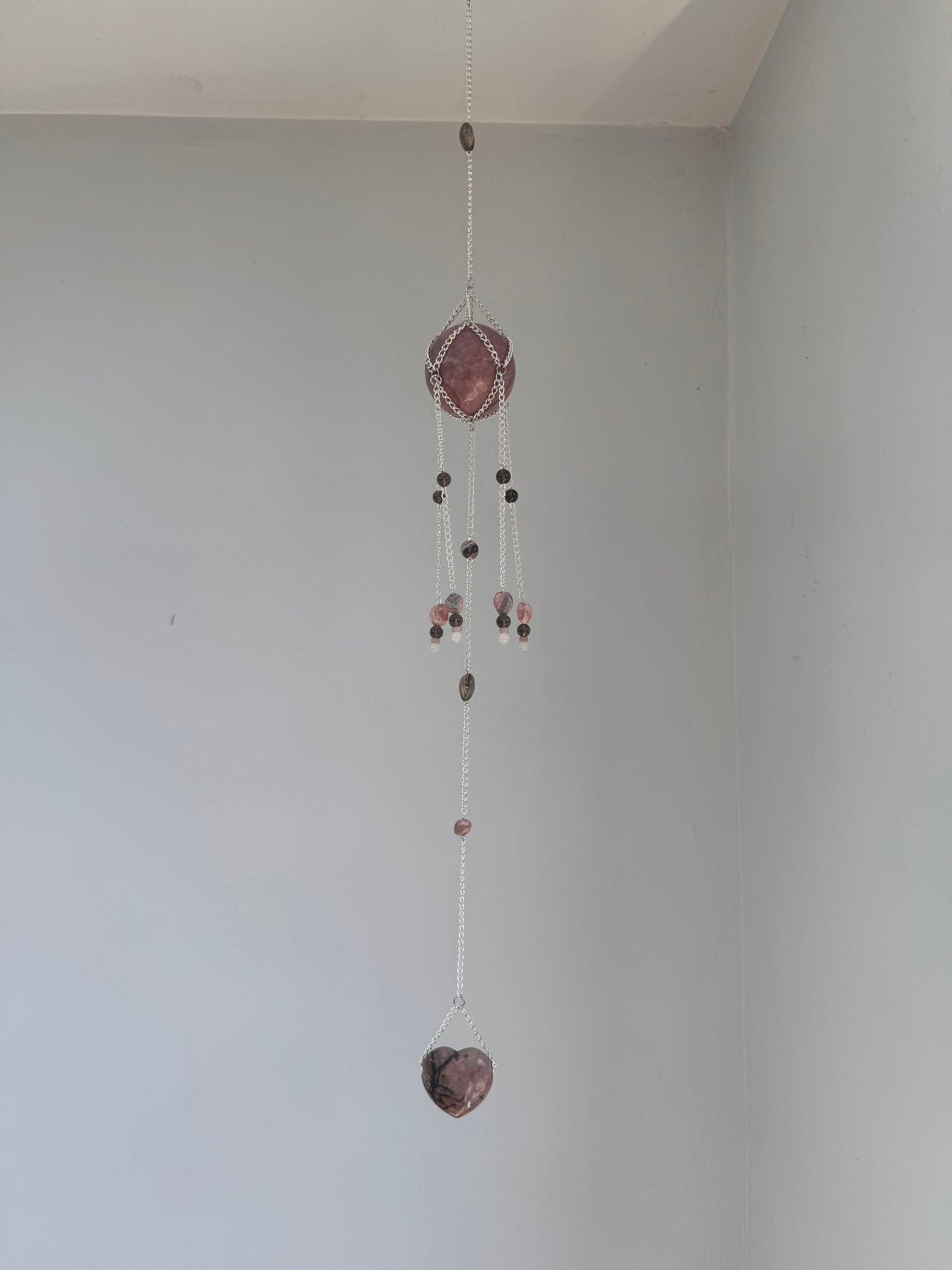 Rhodonite Suncatcher | Handmade Crystal Wall Hanging