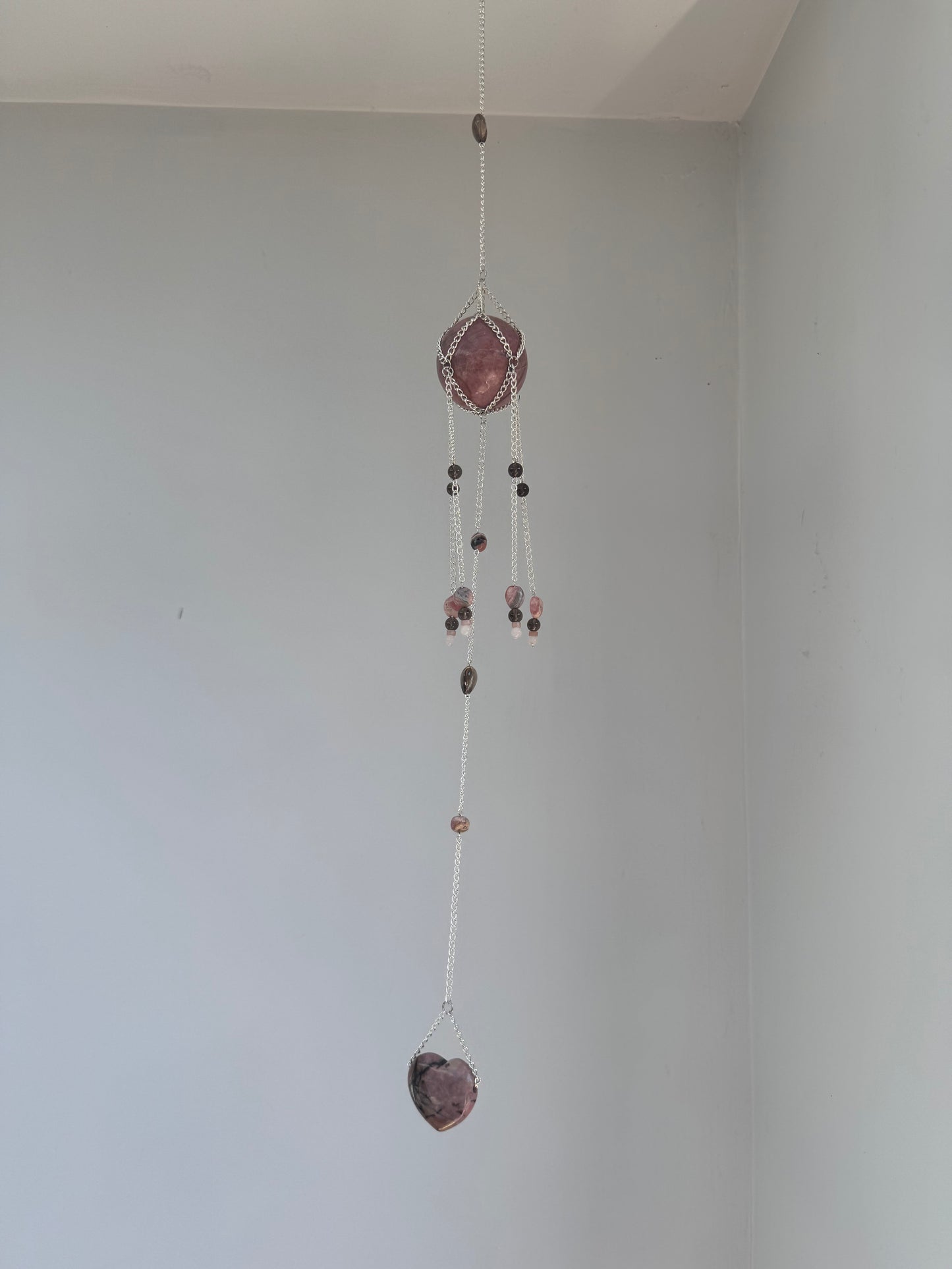 Rhodonite Suncatcher | Handmade Crystal Wall Hanging