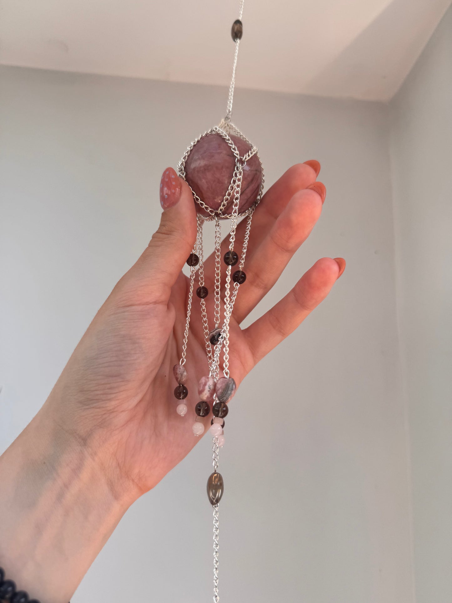 Rhodonite Suncatcher | Handmade Crystal Wall Hanging