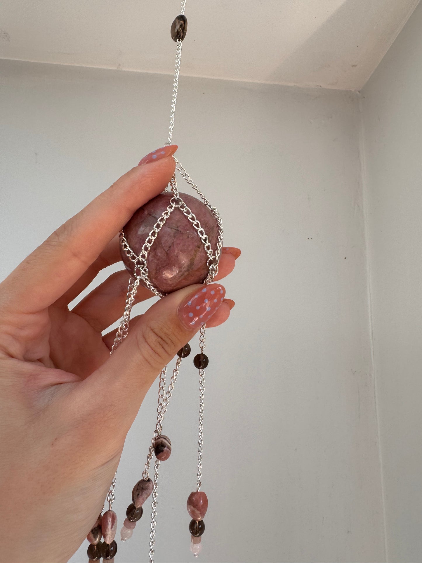 Rhodonite Suncatcher | Handmade Crystal Wall Hanging