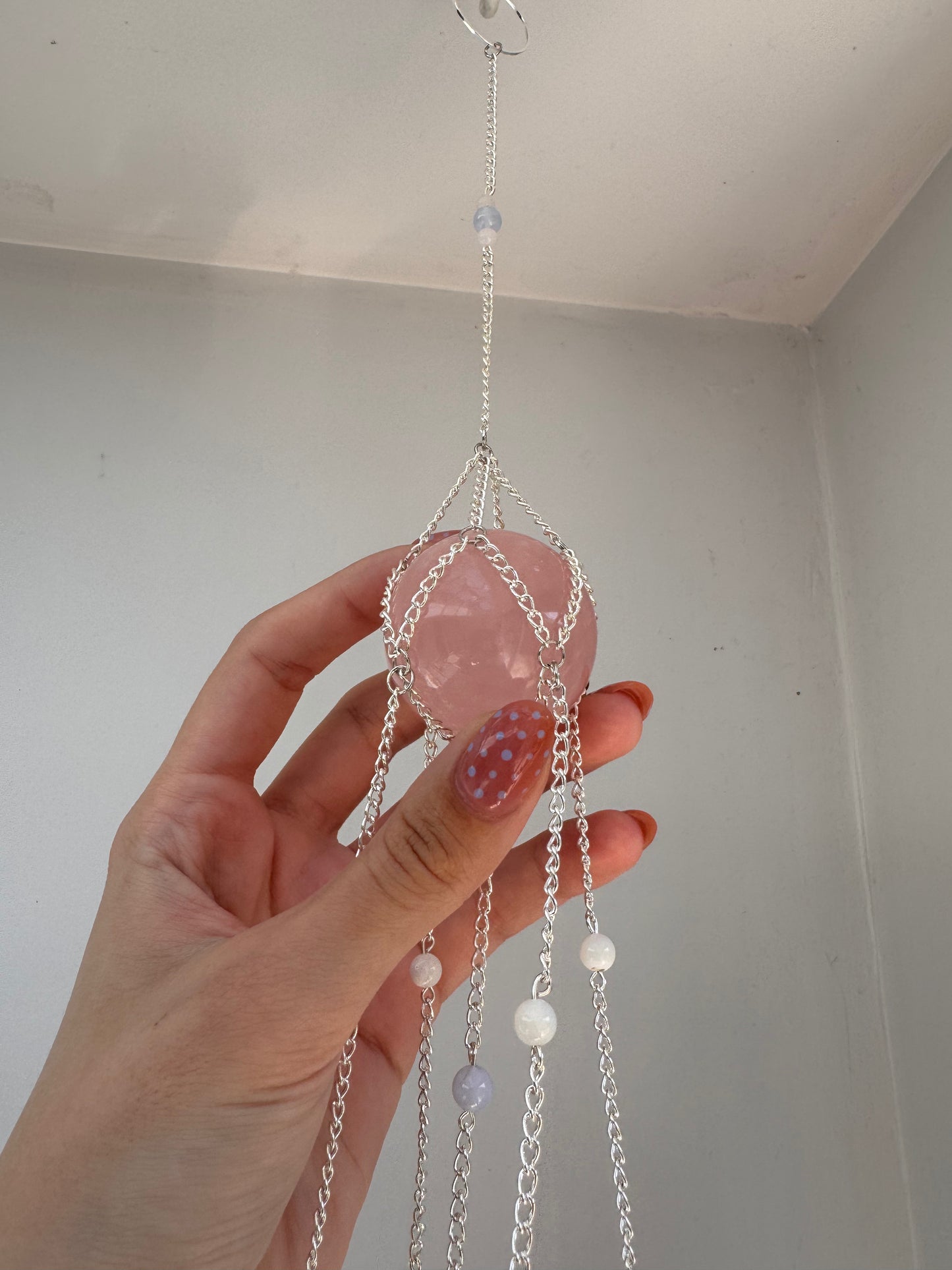 Rose Quartz + Blue Lace Agate Suncatcher | Handmade Crystal Wall Hanging