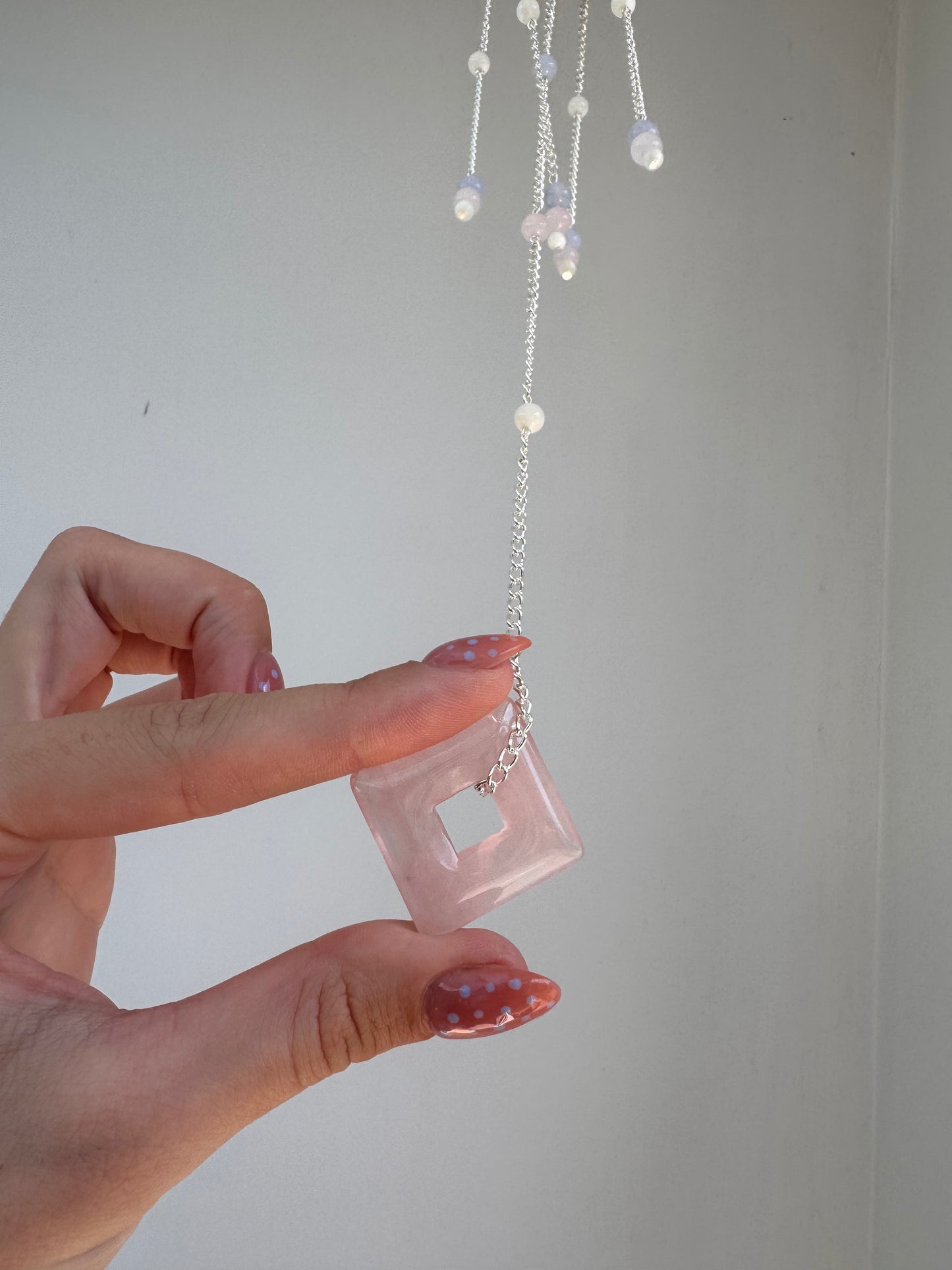 Rose Quartz + Blue Lace Agate Suncatcher | Handmade Crystal Wall Hanging