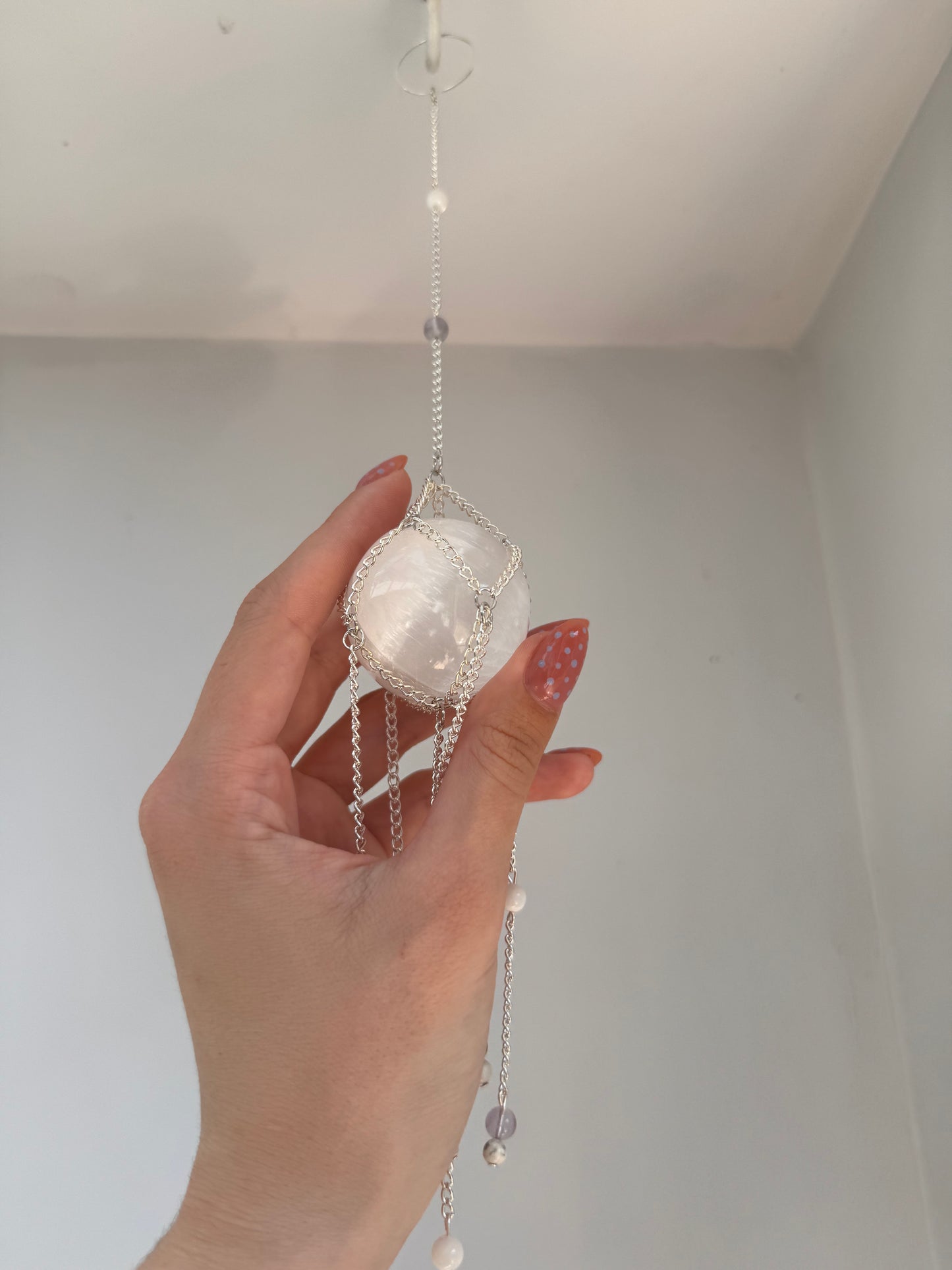 Selenite + Fluorite Suncatcher | Handmade Crystal Wall Hanging