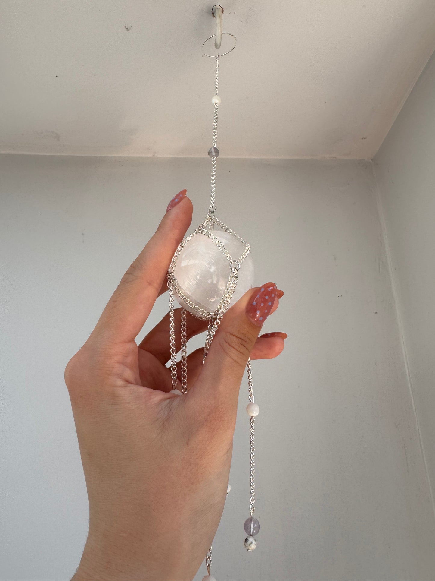 Selenite + Fluorite Suncatcher | Handmade Crystal Wall Hanging