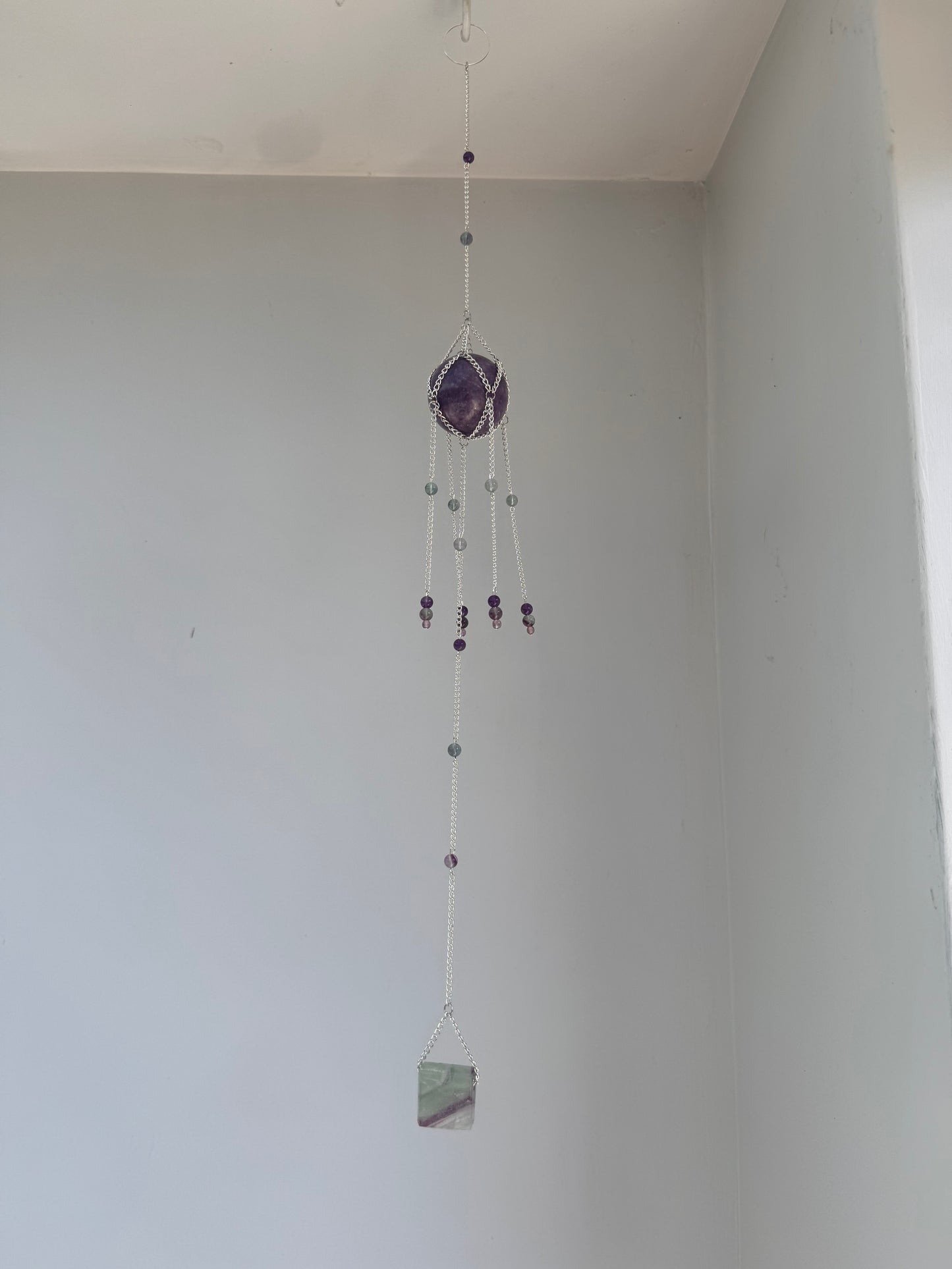 Lepidolite + Fluorite Suncatcher | Handmade Crystal Wall Hanging