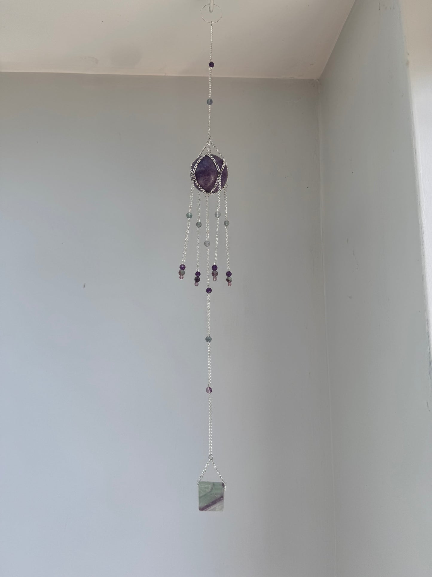 Lepidolite + Fluorite Suncatcher | Handmade Crystal Wall Hanging