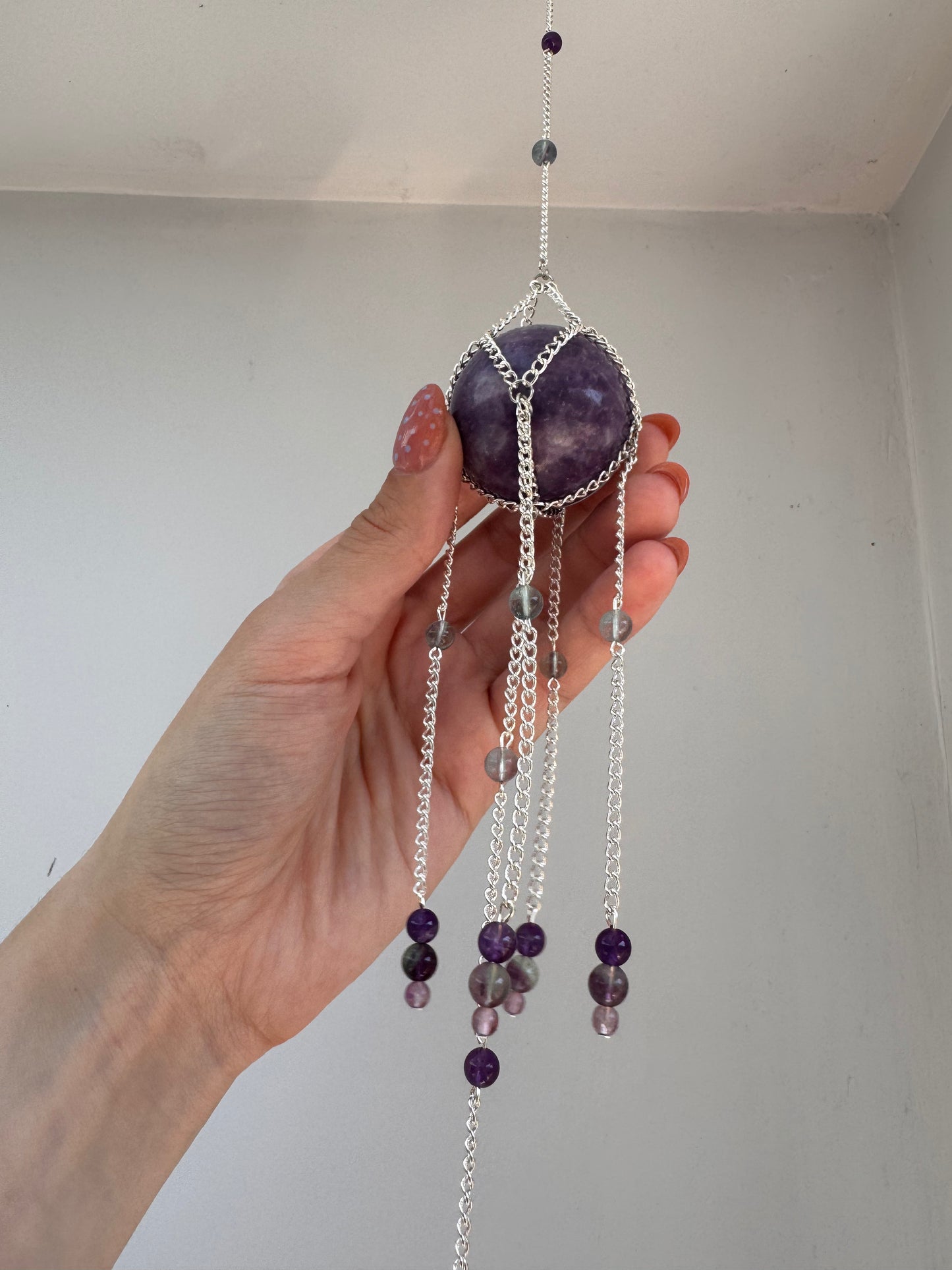 Lepidolite + Fluorite Suncatcher | Handmade Crystal Wall Hanging