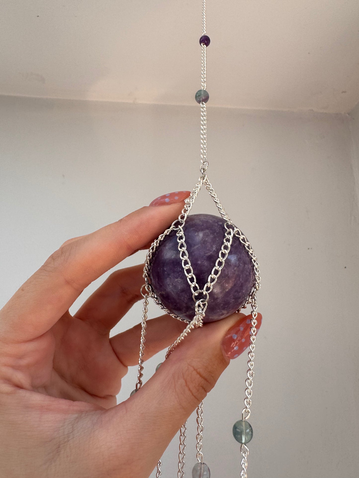 Lepidolite + Fluorite Suncatcher | Handmade Crystal Wall Hanging