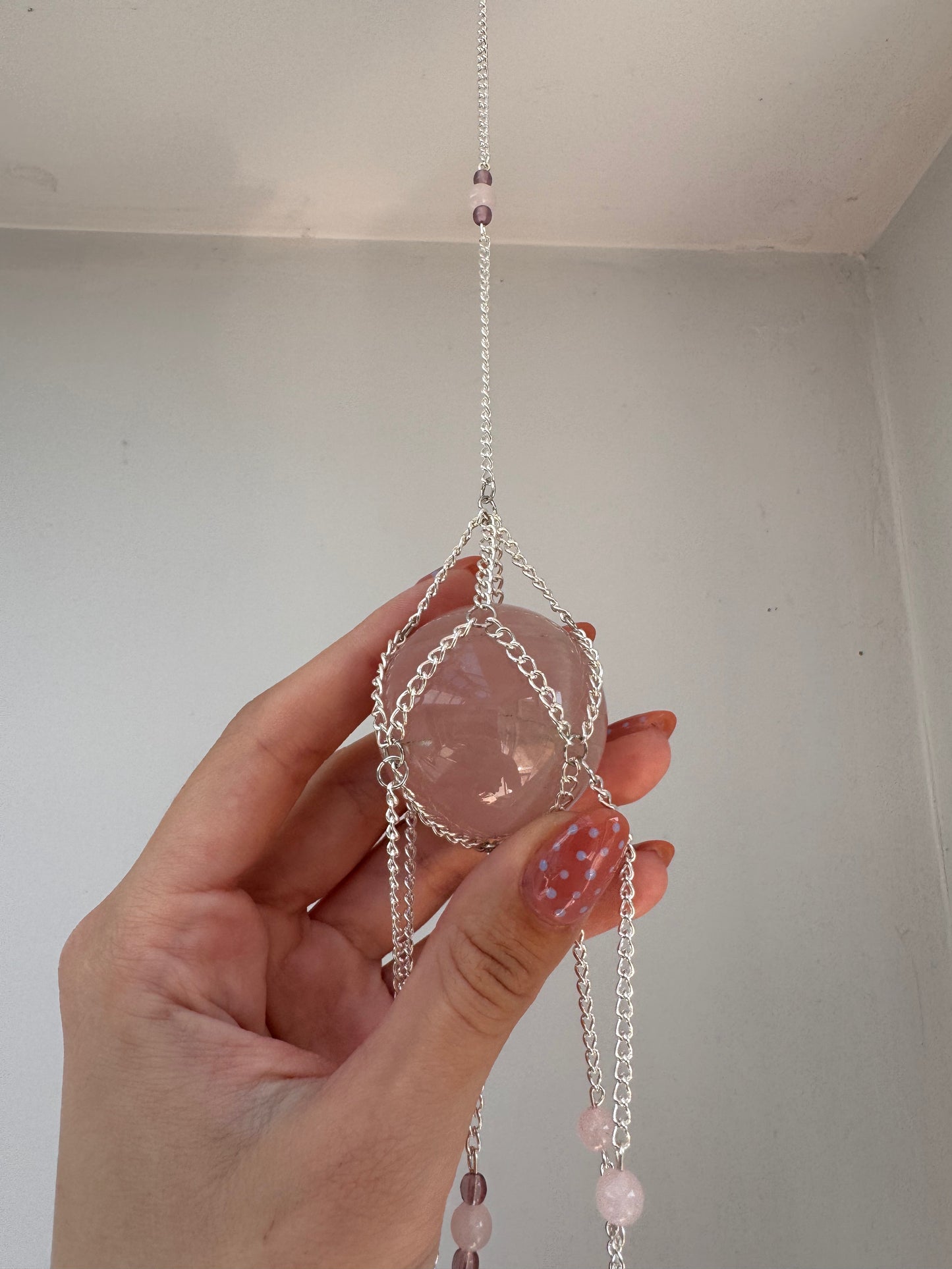 Rose Quartz + Heart Suncatcher | Handmade Crystal Wall Hanging