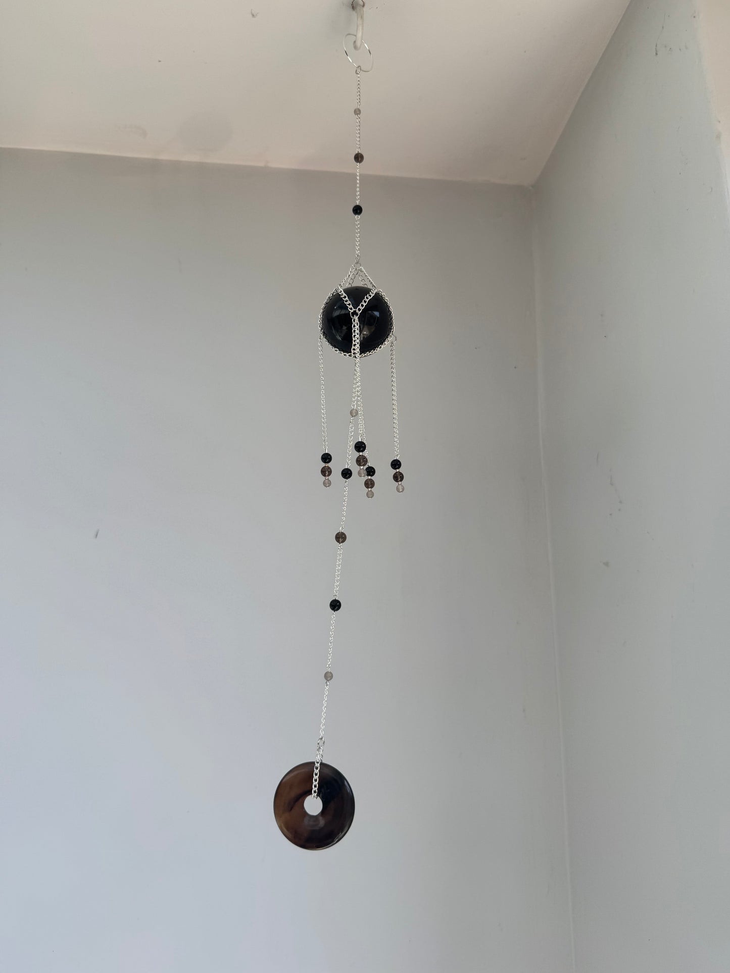 Obsidian + Agate Disc Suncatcher | Handmade Crystal Wall Hanging