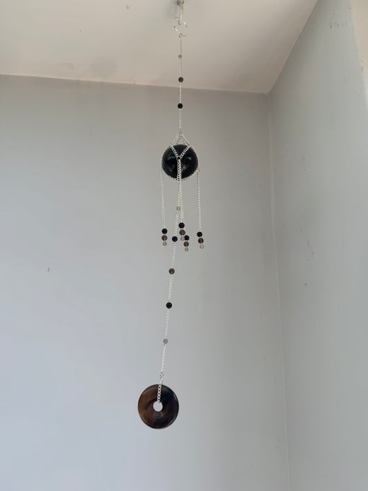 Obsidian + Agate Disc Suncatcher | Handmade Crystal Wall Hanging