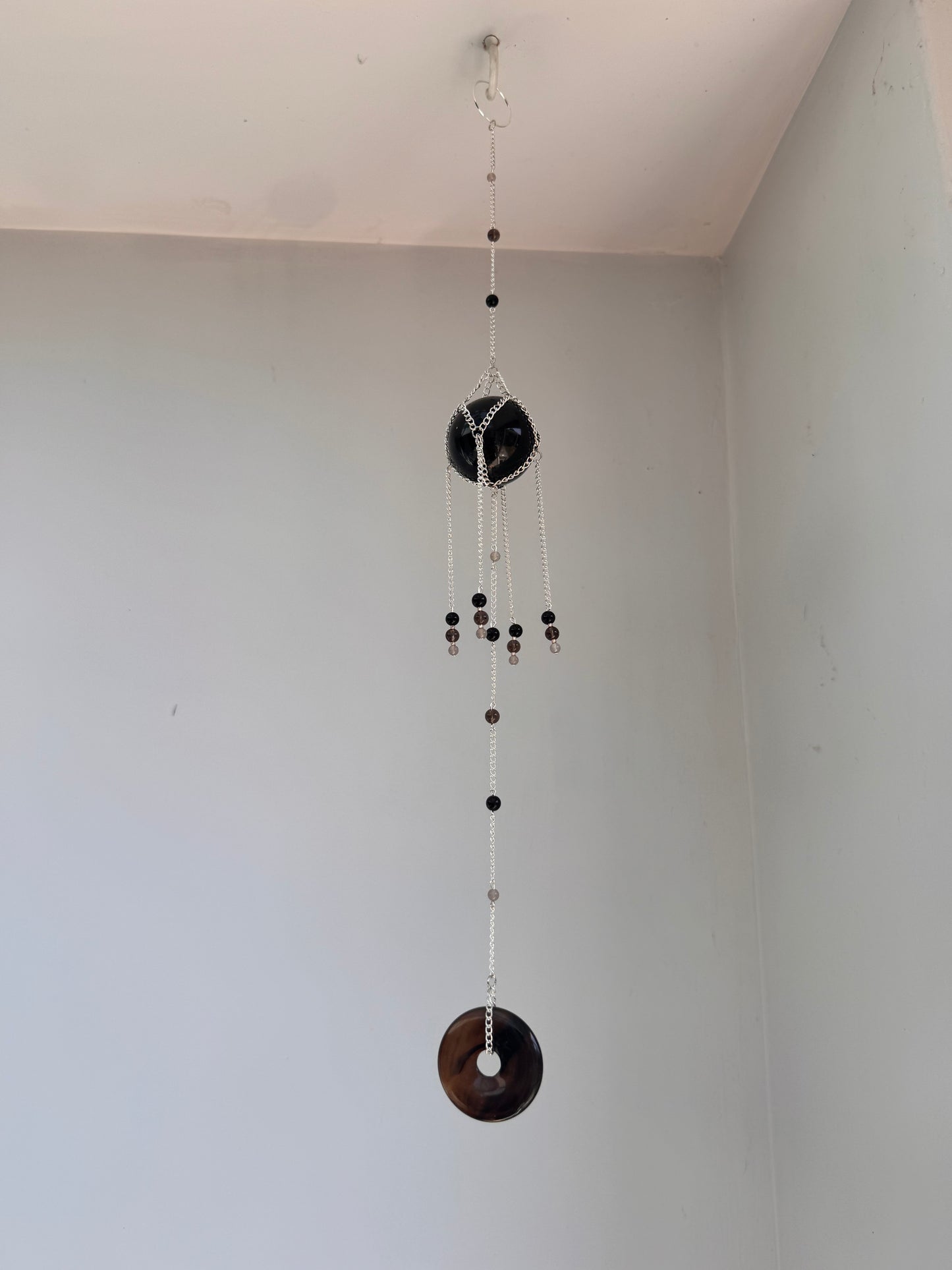 Obsidian + Agate Disc Suncatcher | Handmade Crystal Wall Hanging
