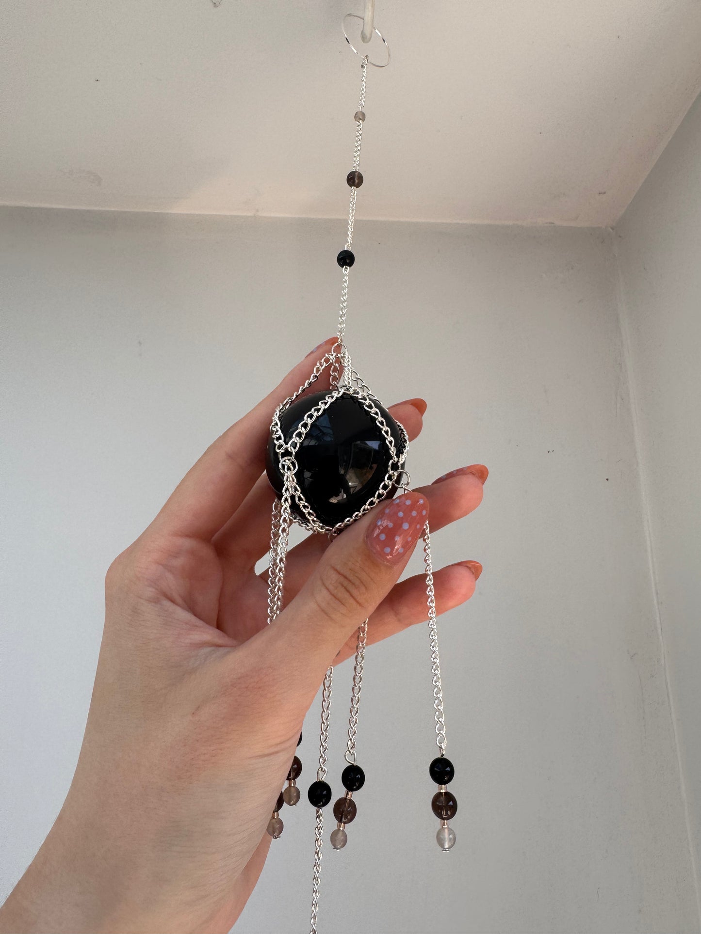 Obsidian + Agate Disc Suncatcher | Handmade Crystal Wall Hanging