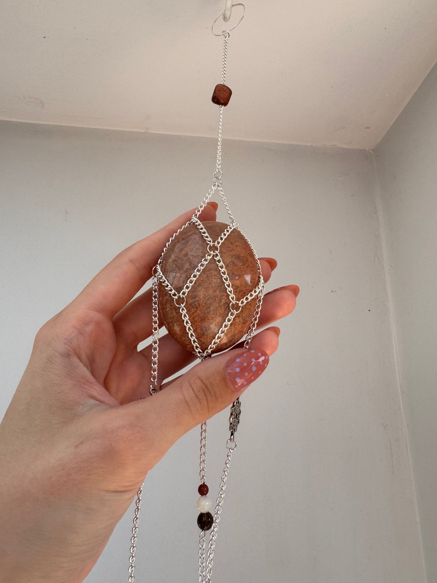 Peach Moonstone Suncatcher | Handmade Crystal Wall Hanging