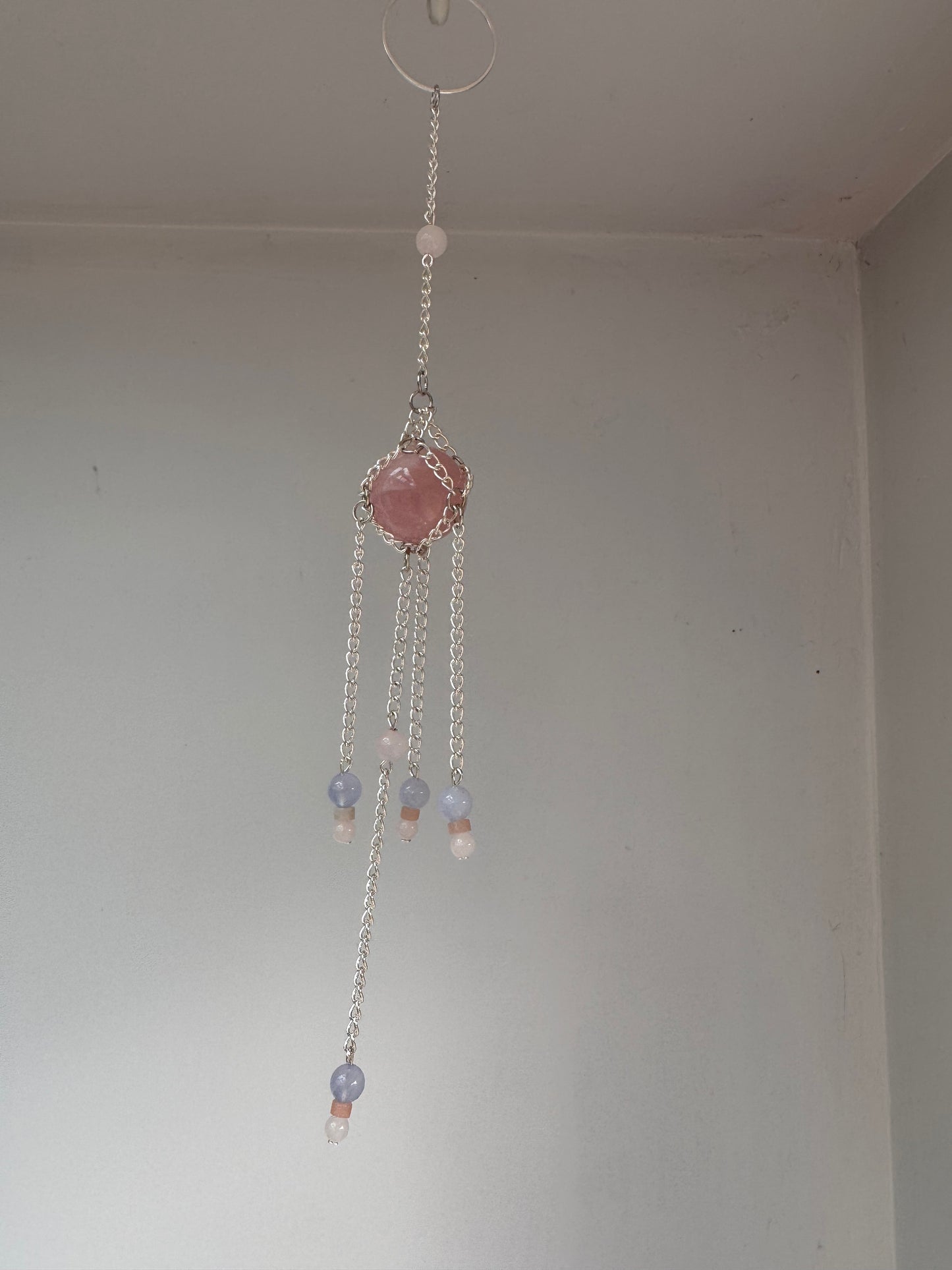 Rose Quartz Mini Suncatcher | Handmade Crystal Wall Hanging
