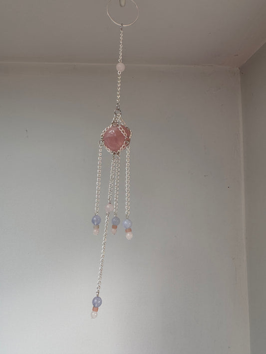 Rose Quartz Mini Suncatcher | Handmade Crystal Wall Hanging