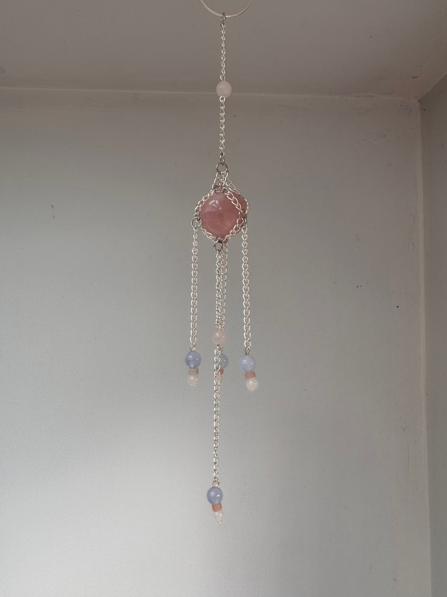 Rose Quartz Mini Suncatcher | Handmade Crystal Wall Hanging