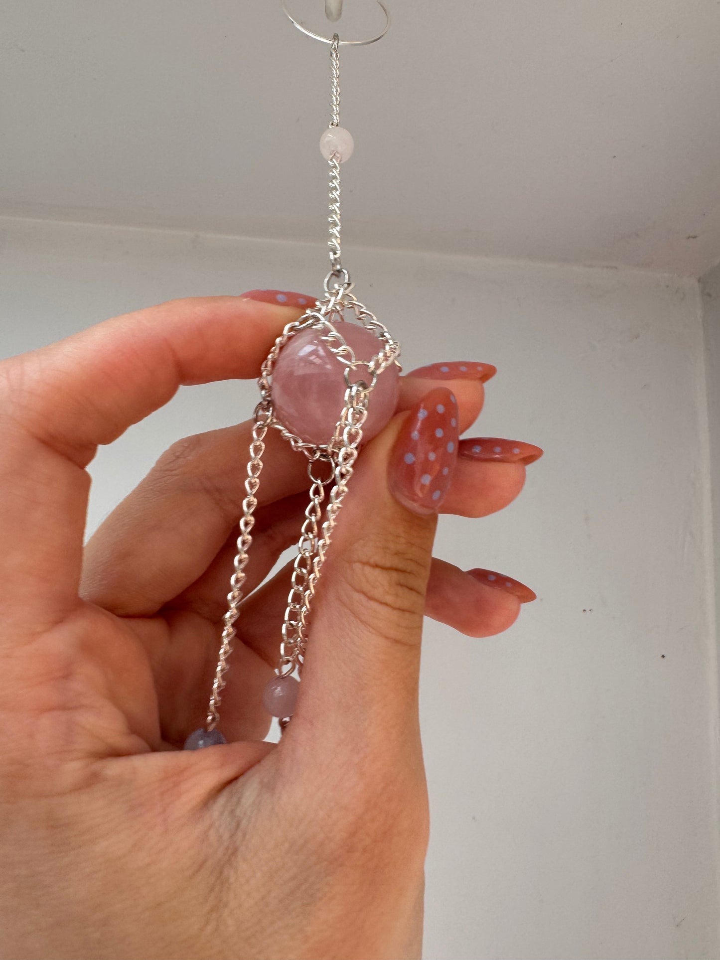 Rose Quartz Mini Suncatcher | Handmade Crystal Wall Hanging