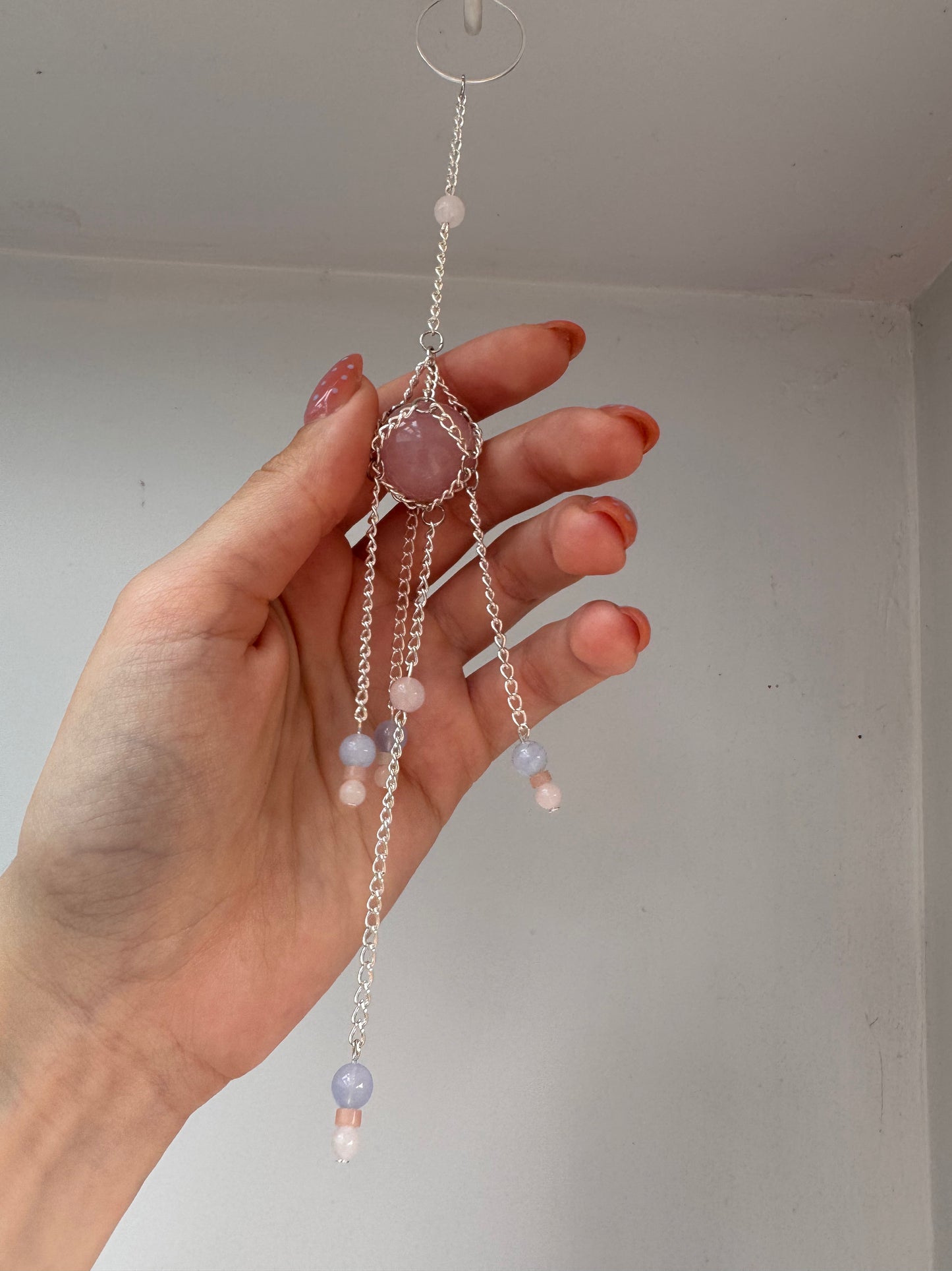 Rose Quartz Mini Suncatcher | Handmade Crystal Wall Hanging