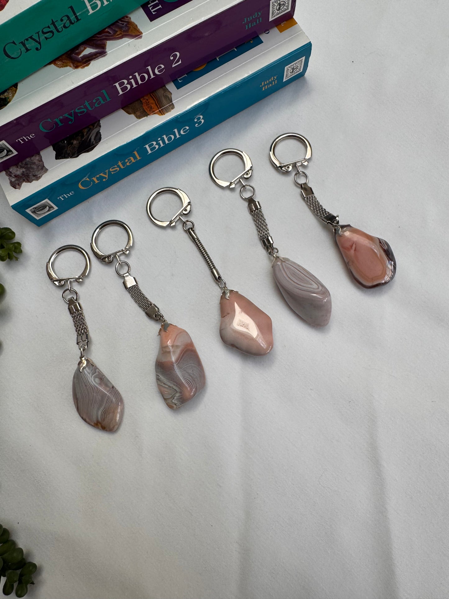 Pink + Grey Agate Keyrings