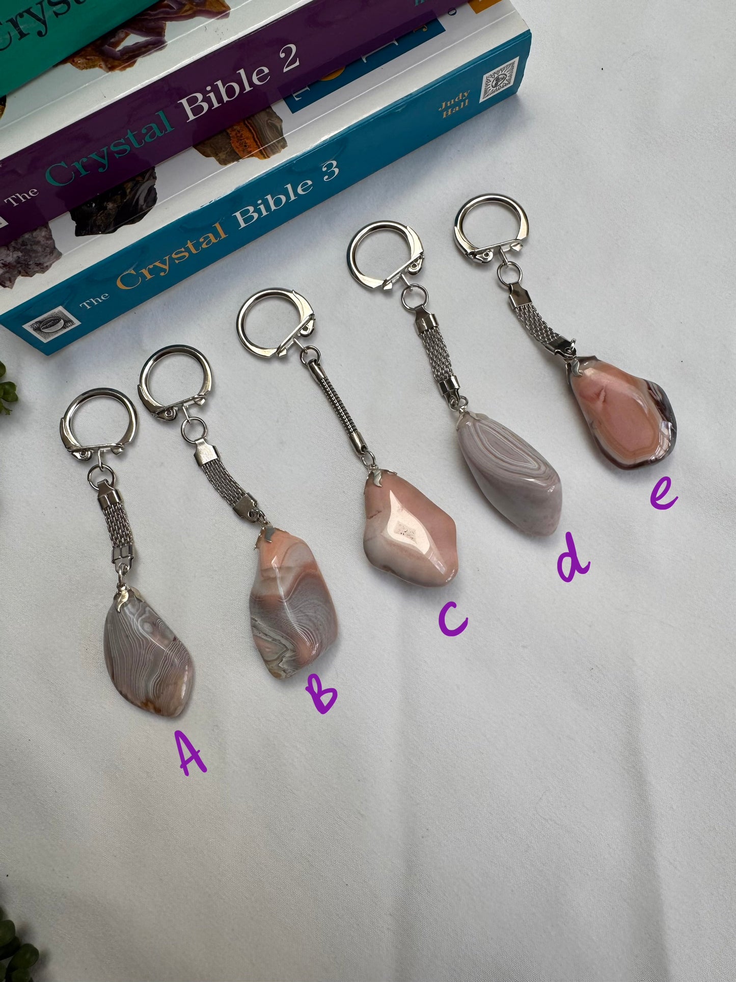 Pink + Grey Agate Keyrings