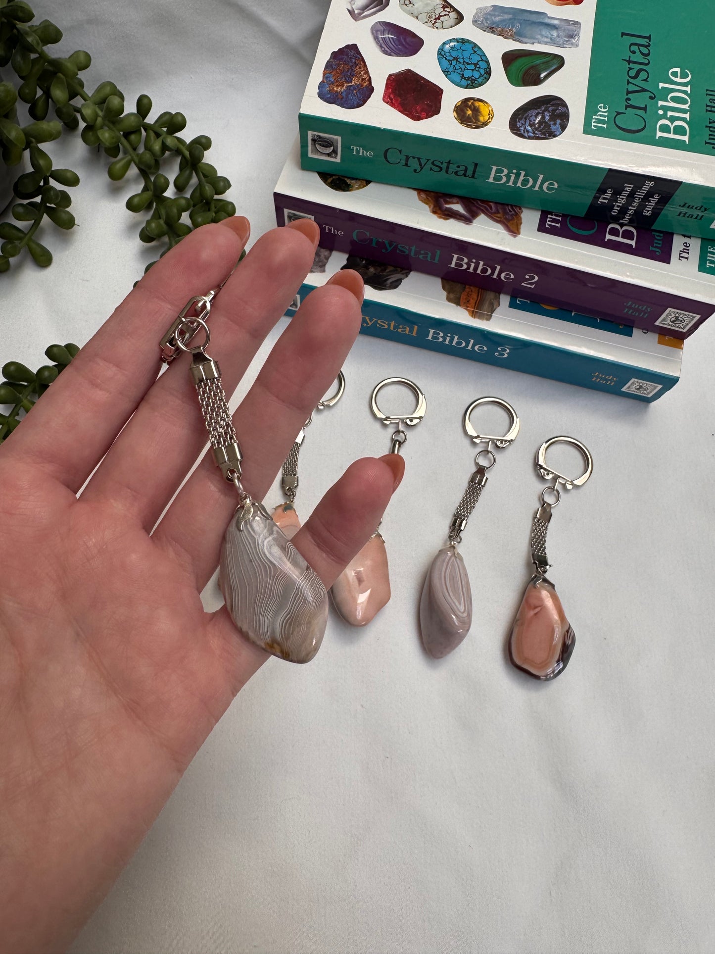 Pink + Grey Agate Keyrings