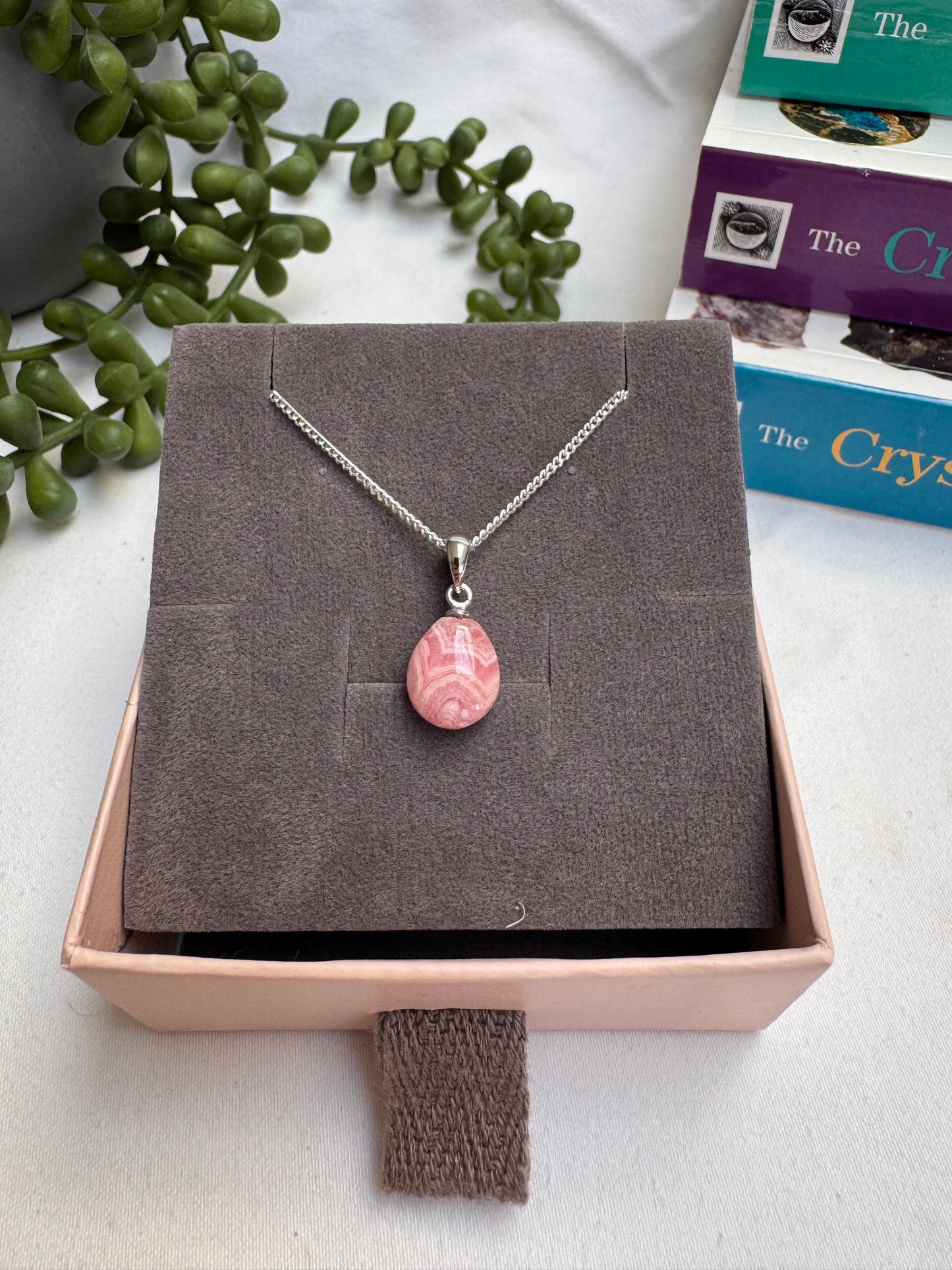 Rhodochrosite Drop Sterling Silver Necklace