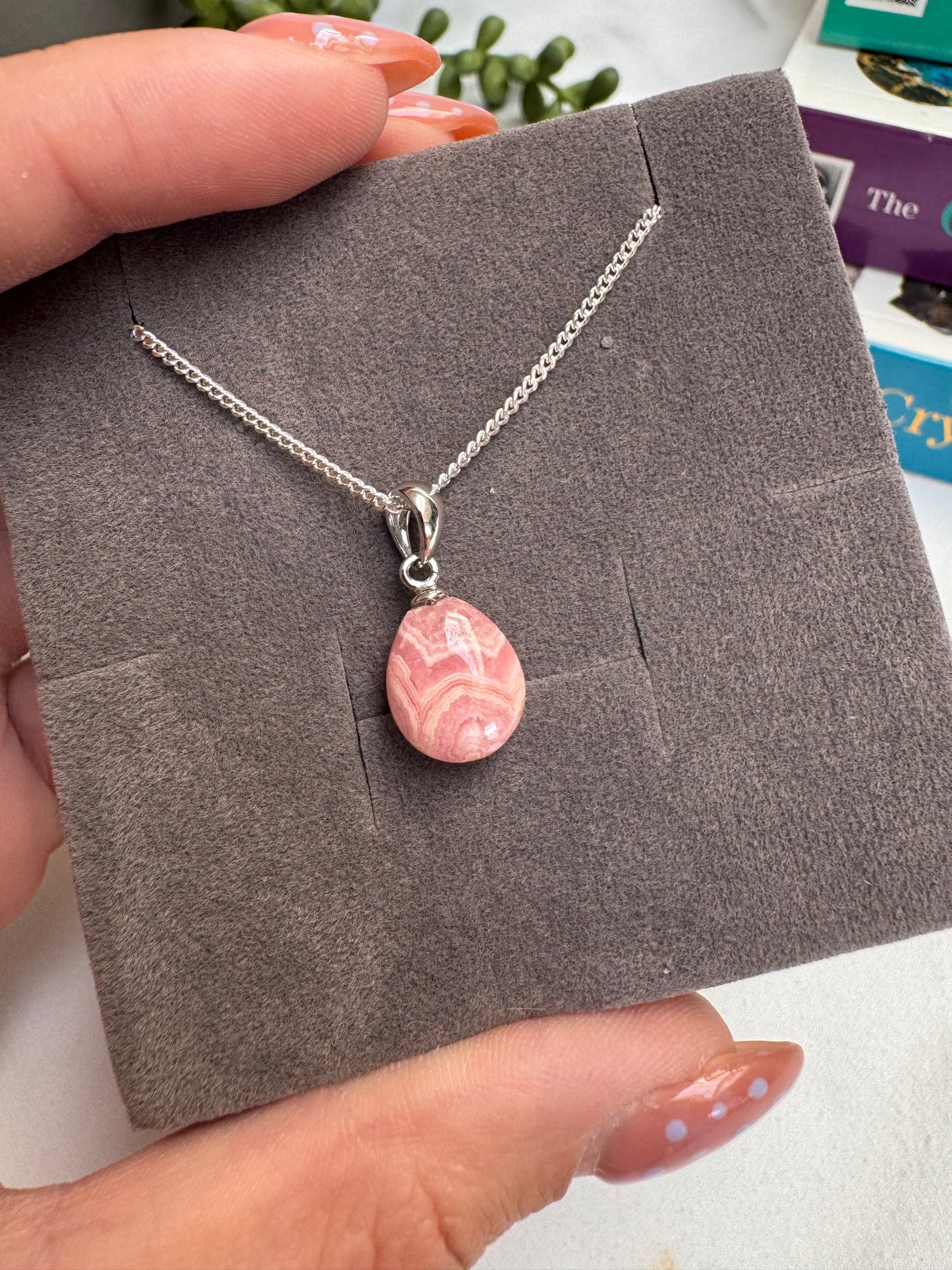 Rhodochrosite Drop Sterling Silver Necklace