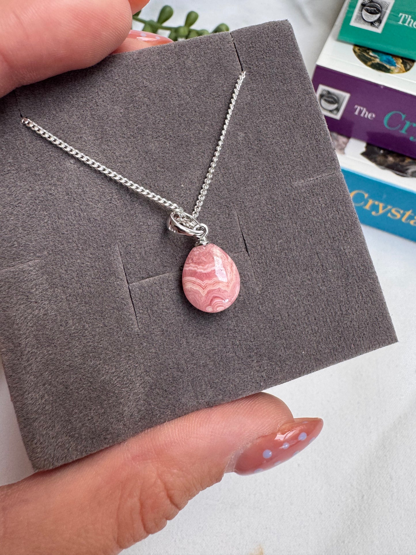 Rhodochrosite Drop Sterling Silver Necklace