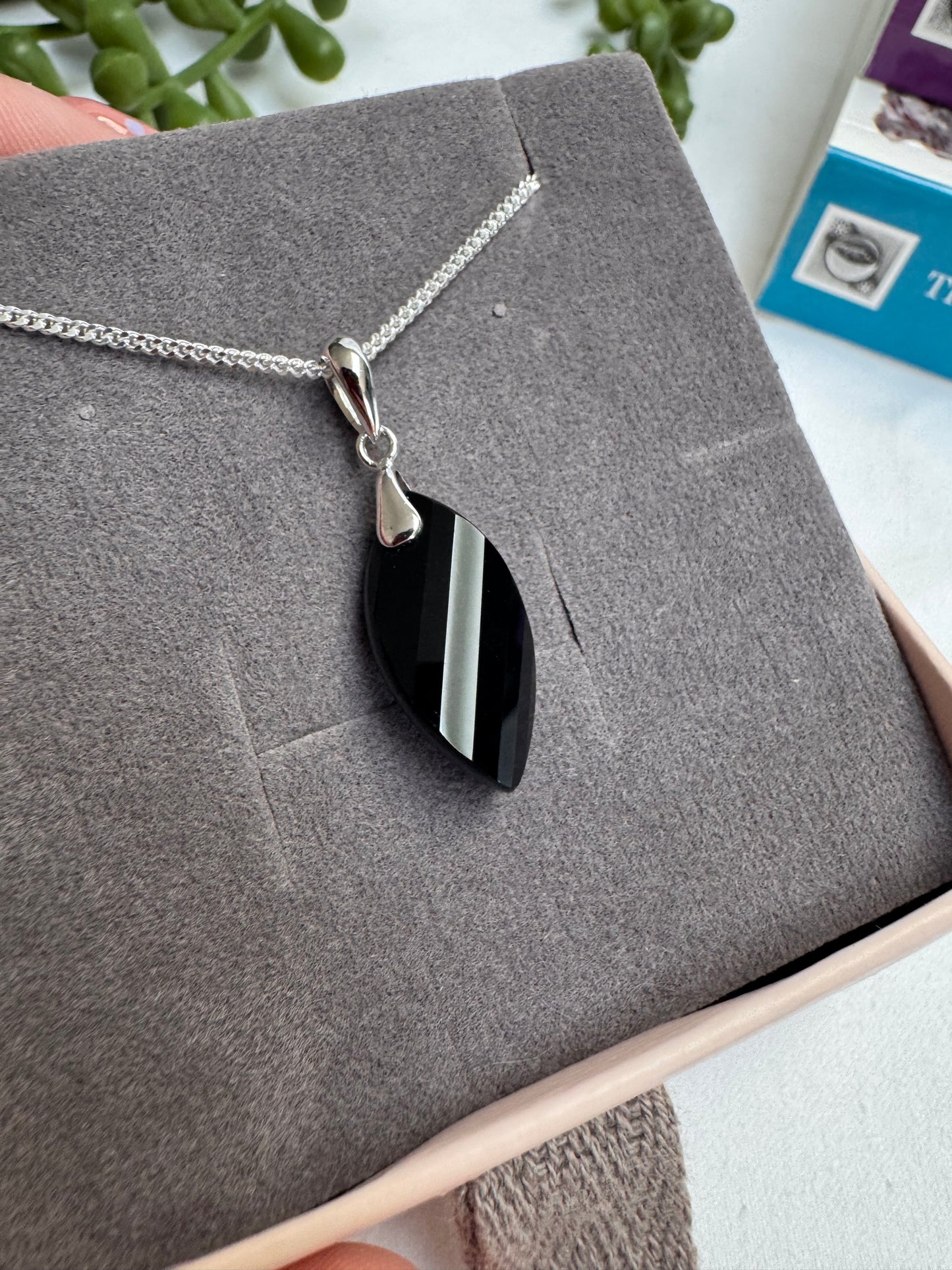 Black Agate Twist Sterling Silver Necklace