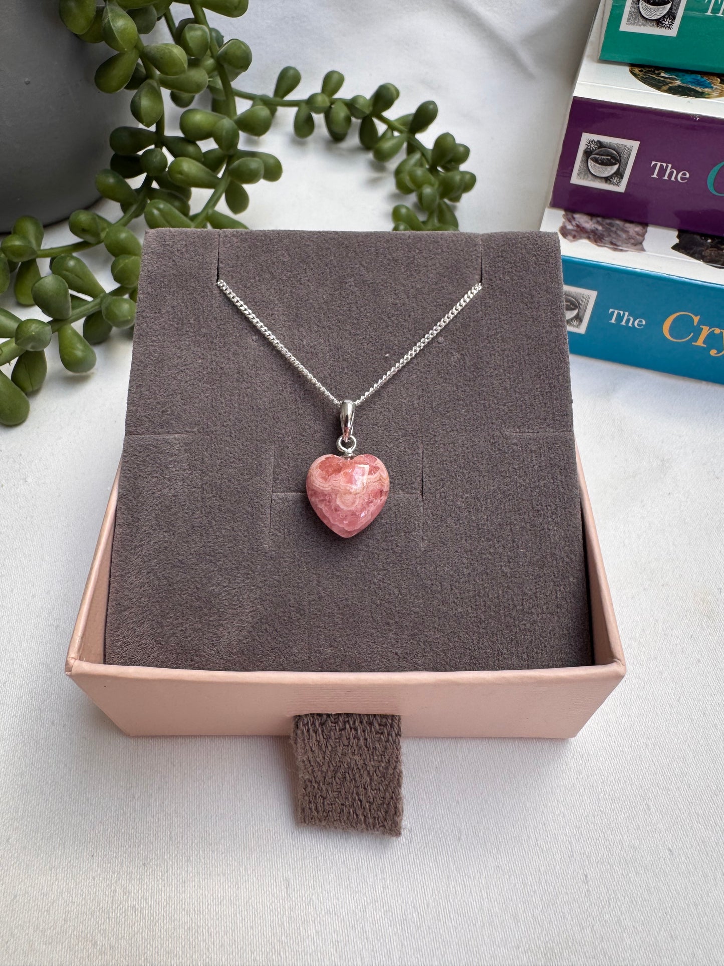 Rhodochrosite Heart Sterling Silver Necklace