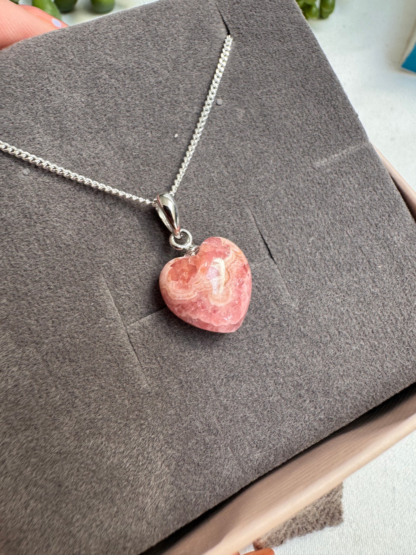 Rhodochrosite Heart Sterling Silver Necklace