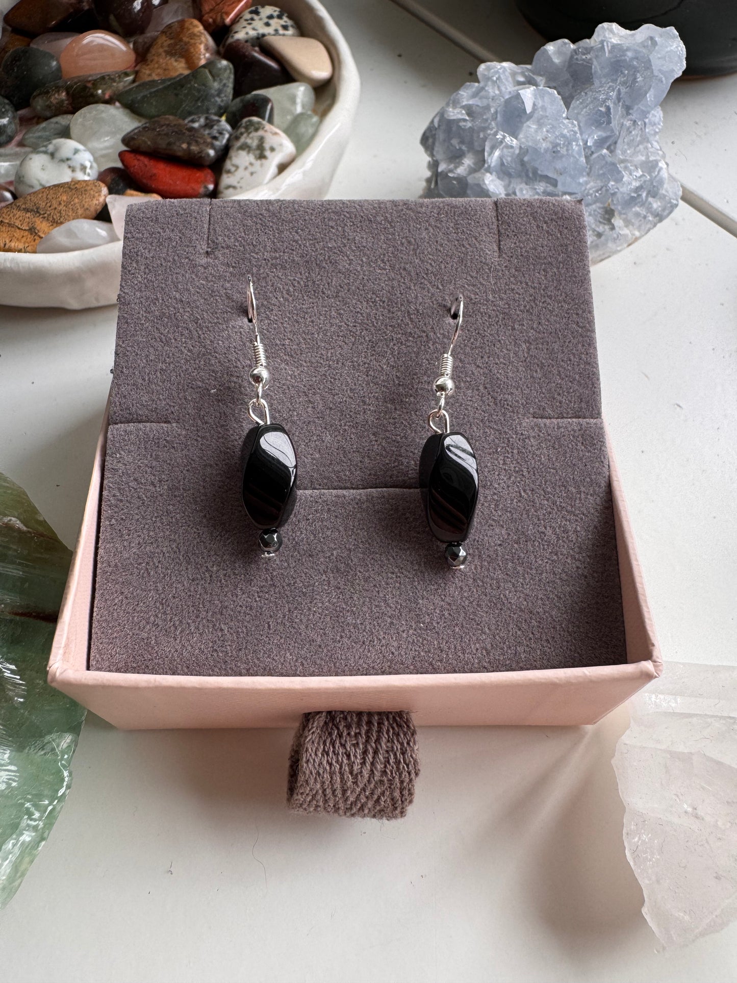 Black Agate Twist Earrings | Sterling Silver
