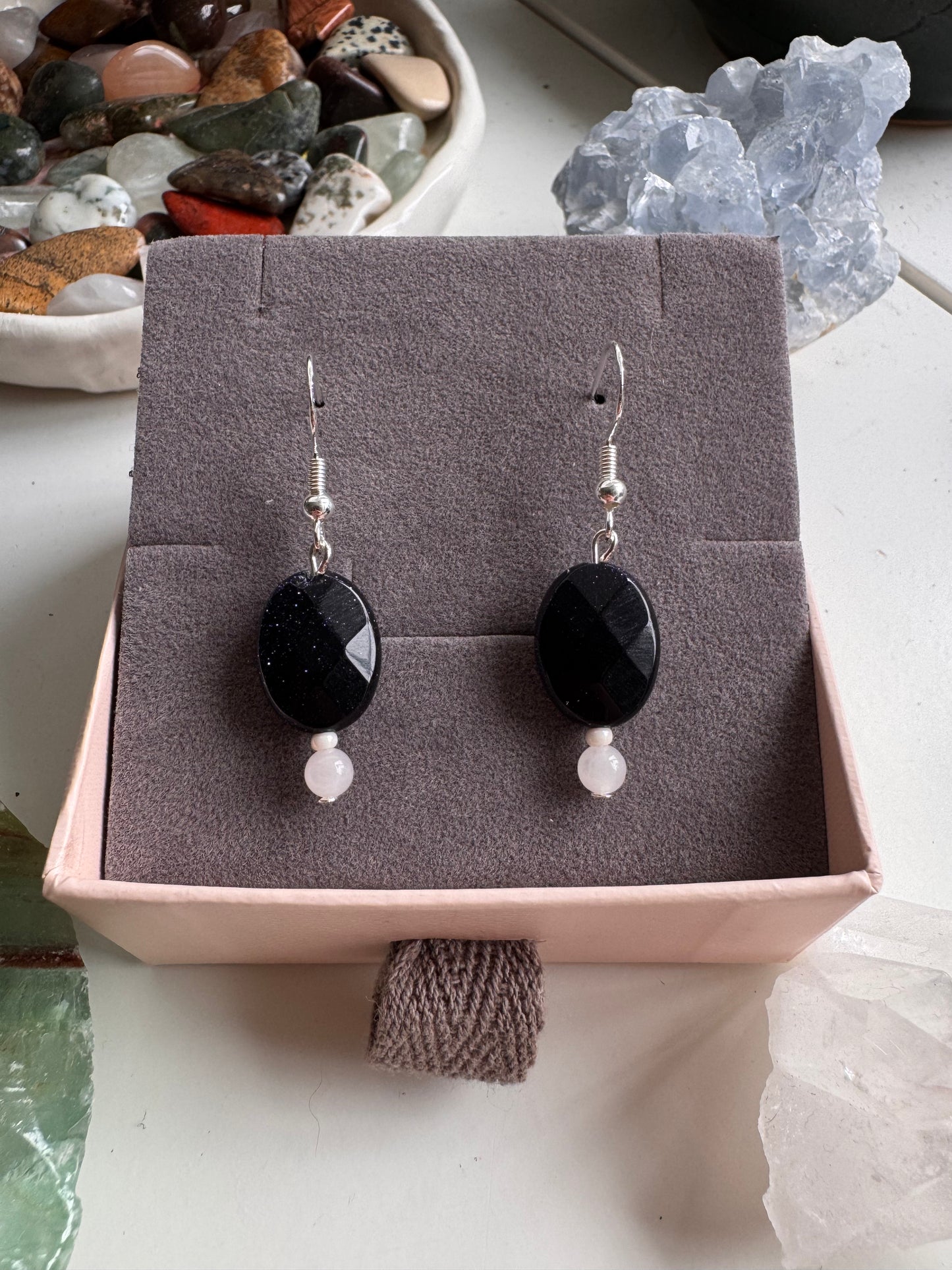 Blue Goldstone Faceted Earrings | Sterling Silver